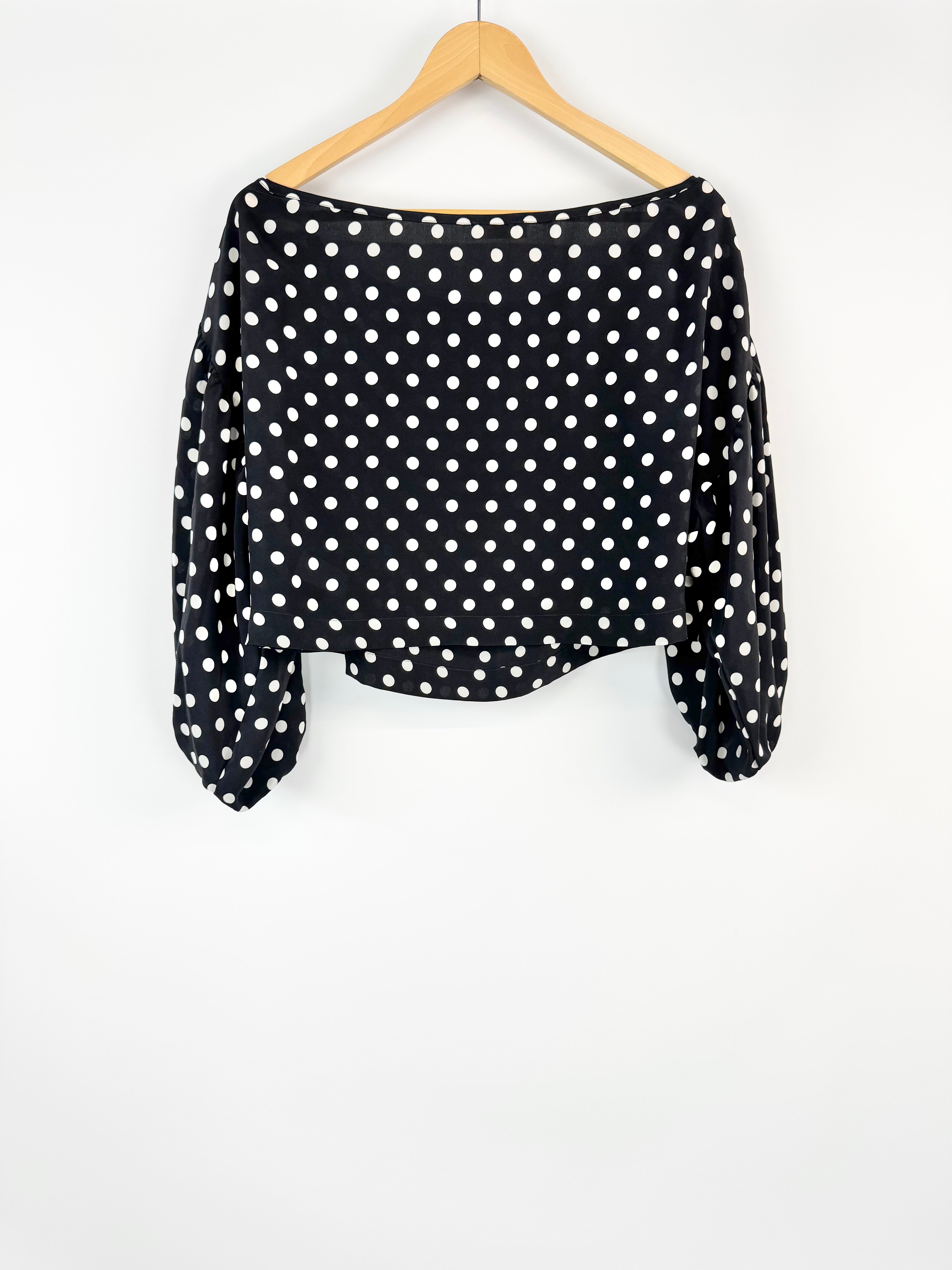 Dominique Healy Black & White Polka Dot Cropped Blouse - AU8/10/12