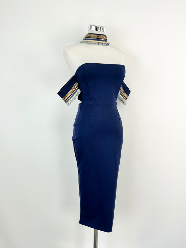 Elyia the Label Navy Blue Gold Embellished Midi Dress - AU6