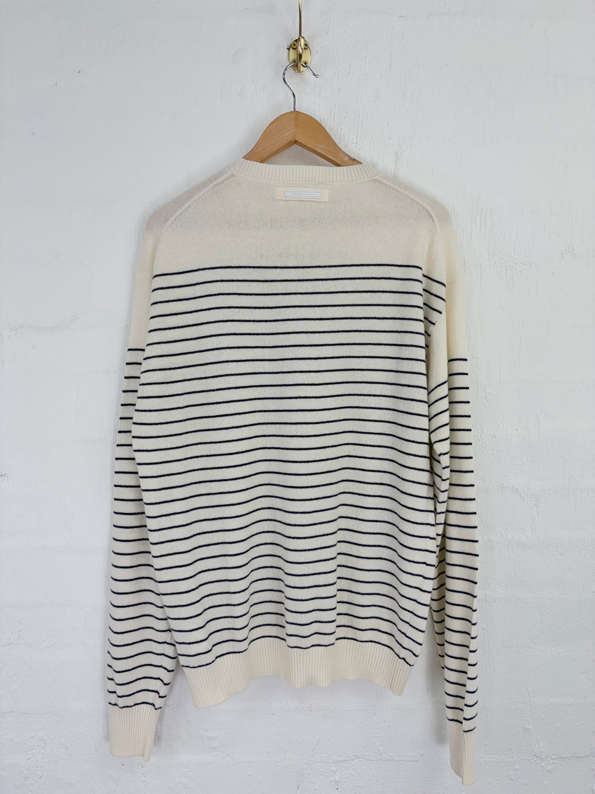 Prada 2013 Cream & Navy Striped Wool & Cashmere Sweater - 50