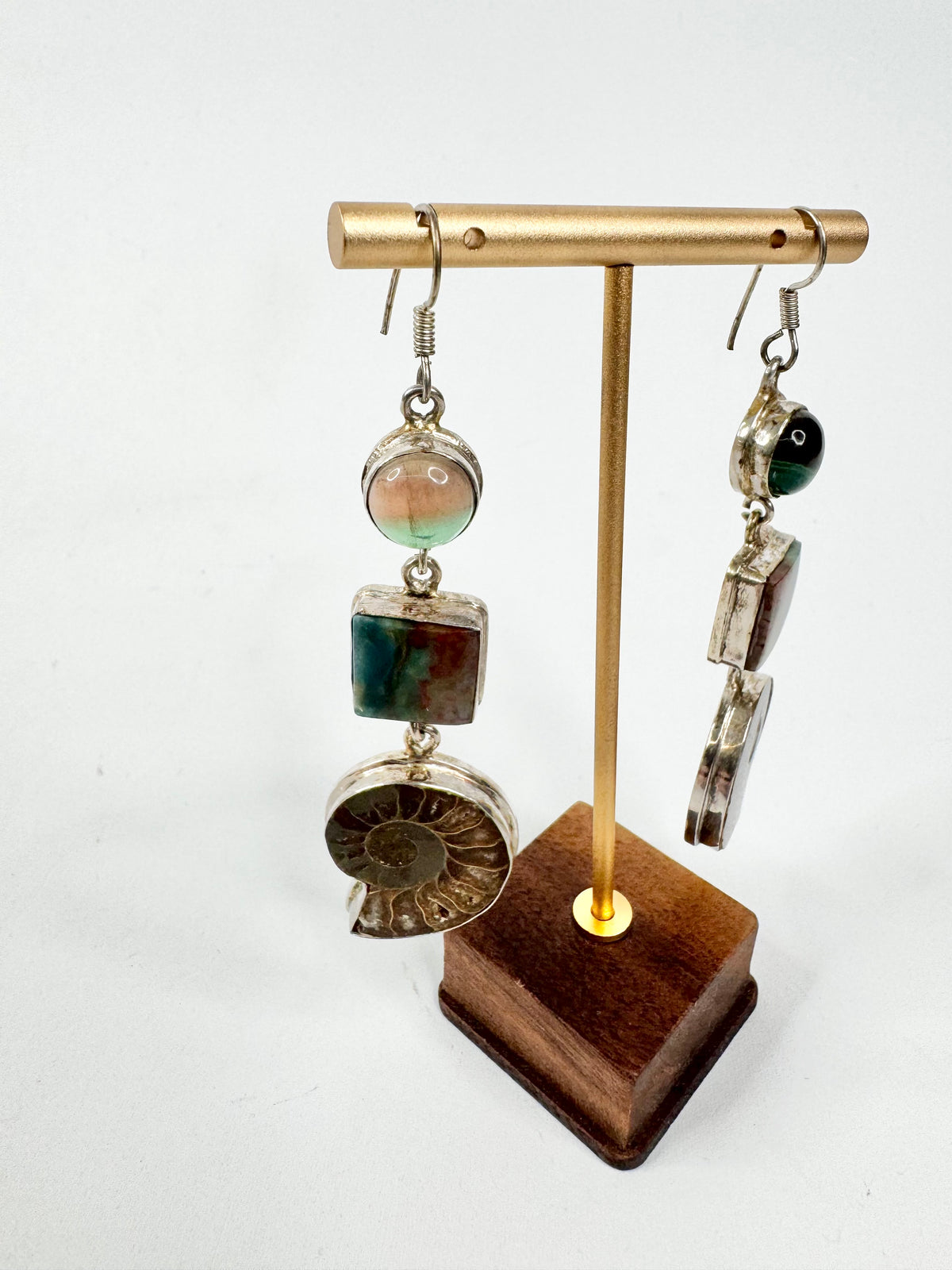 Silver, Shell and Semi-Precious Gemstone Drop Earrings