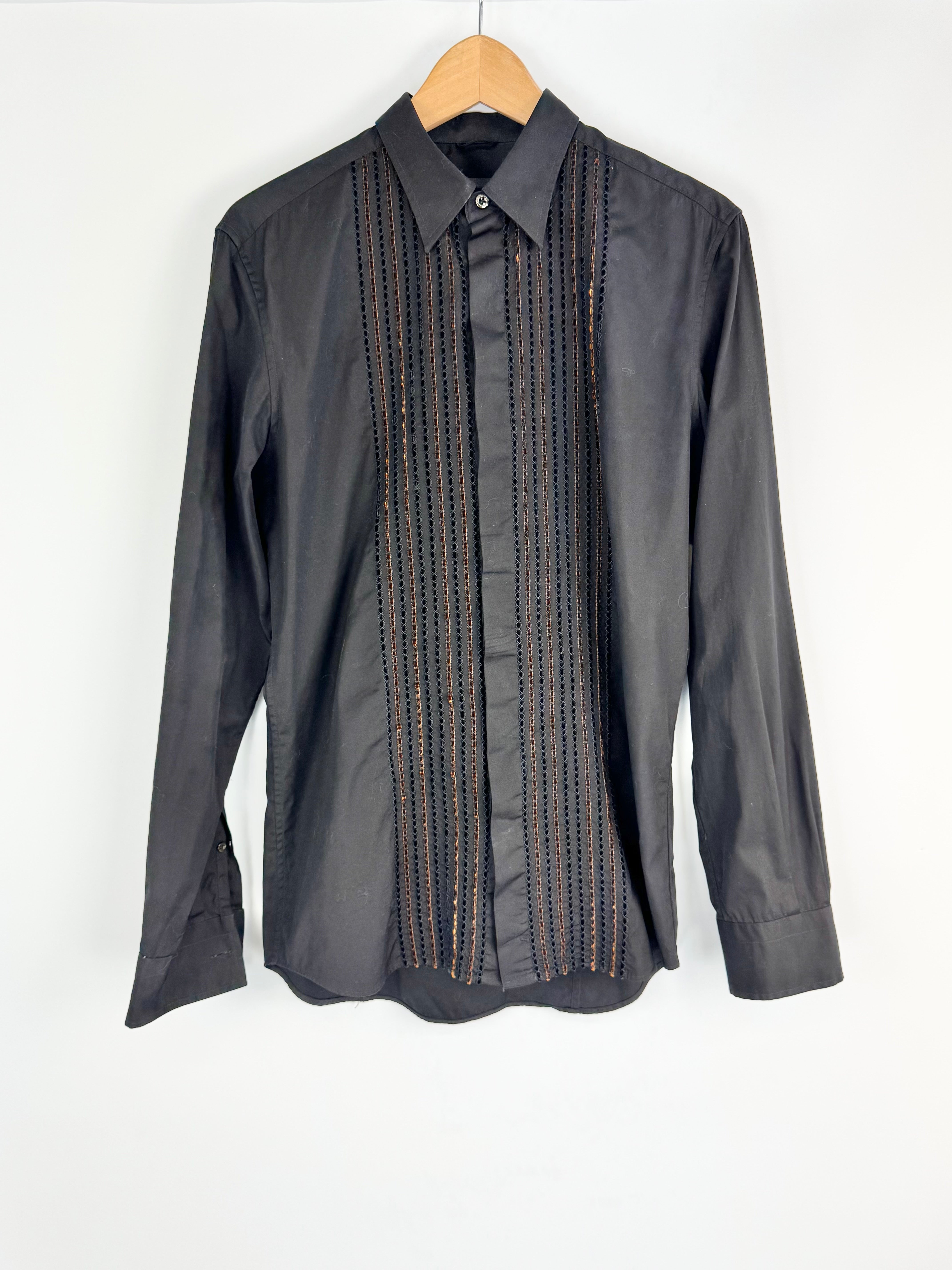Fendi Black Velvet Laddered Cotton Shirt - AU8/10