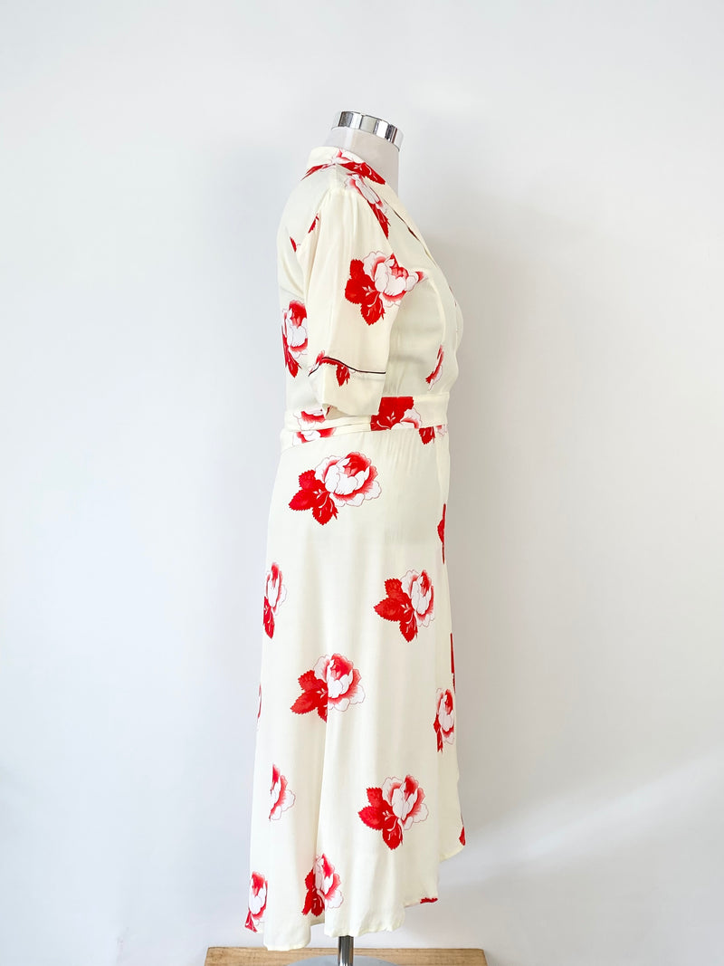 Ganni Cream Wrap Floral Dress - AU10