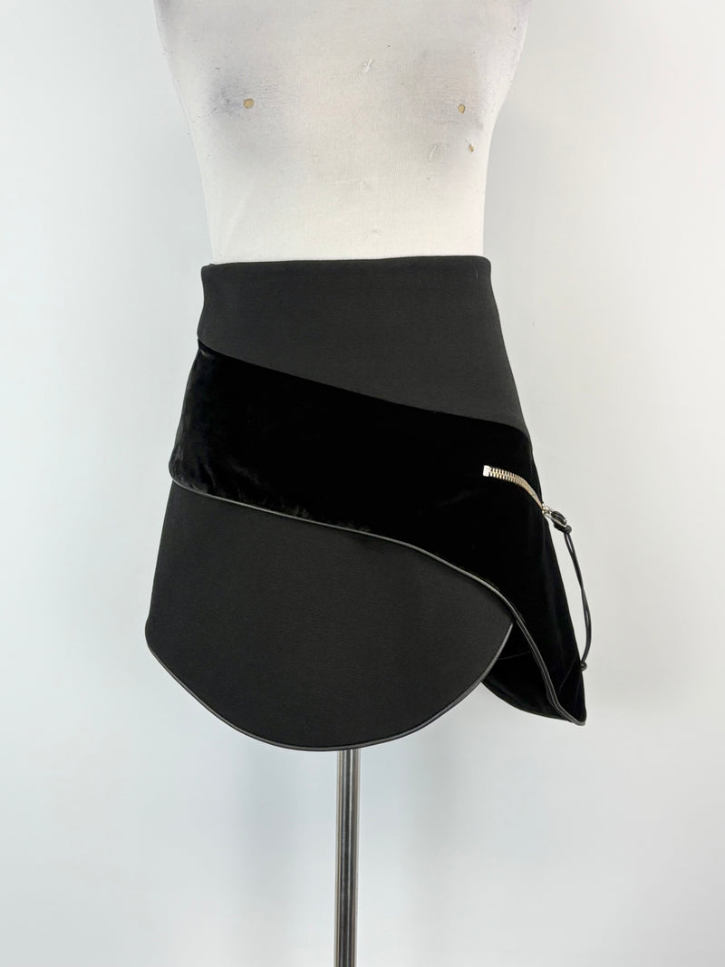 Christopher Esber Black Asymmetric-Velour Panel Mini Skirt - AU12