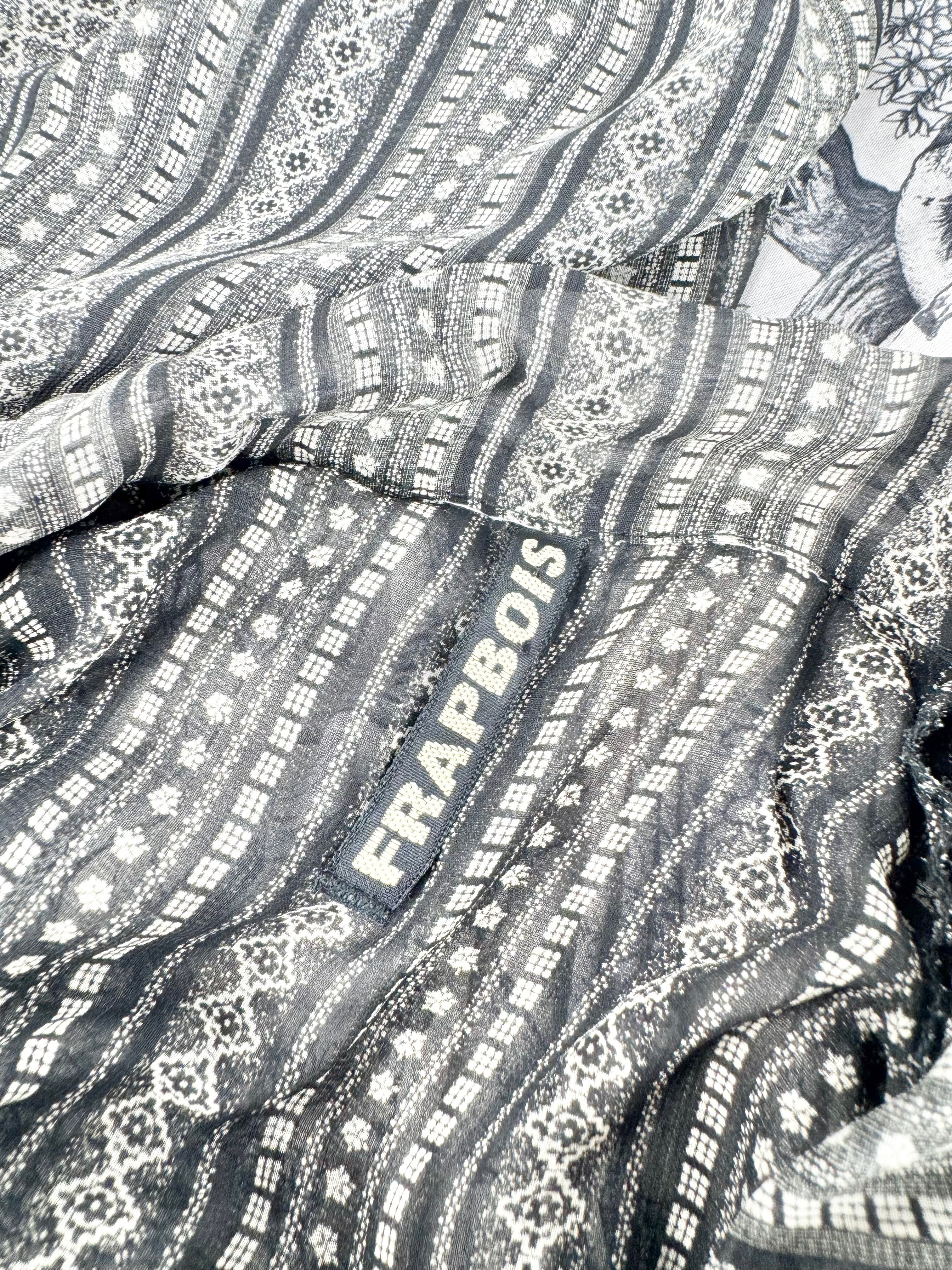 Archival Issey Miyake x Frapbois Black and Cream Leopard Printed Long Sleeve Flowy Swing Dress - AU8/10