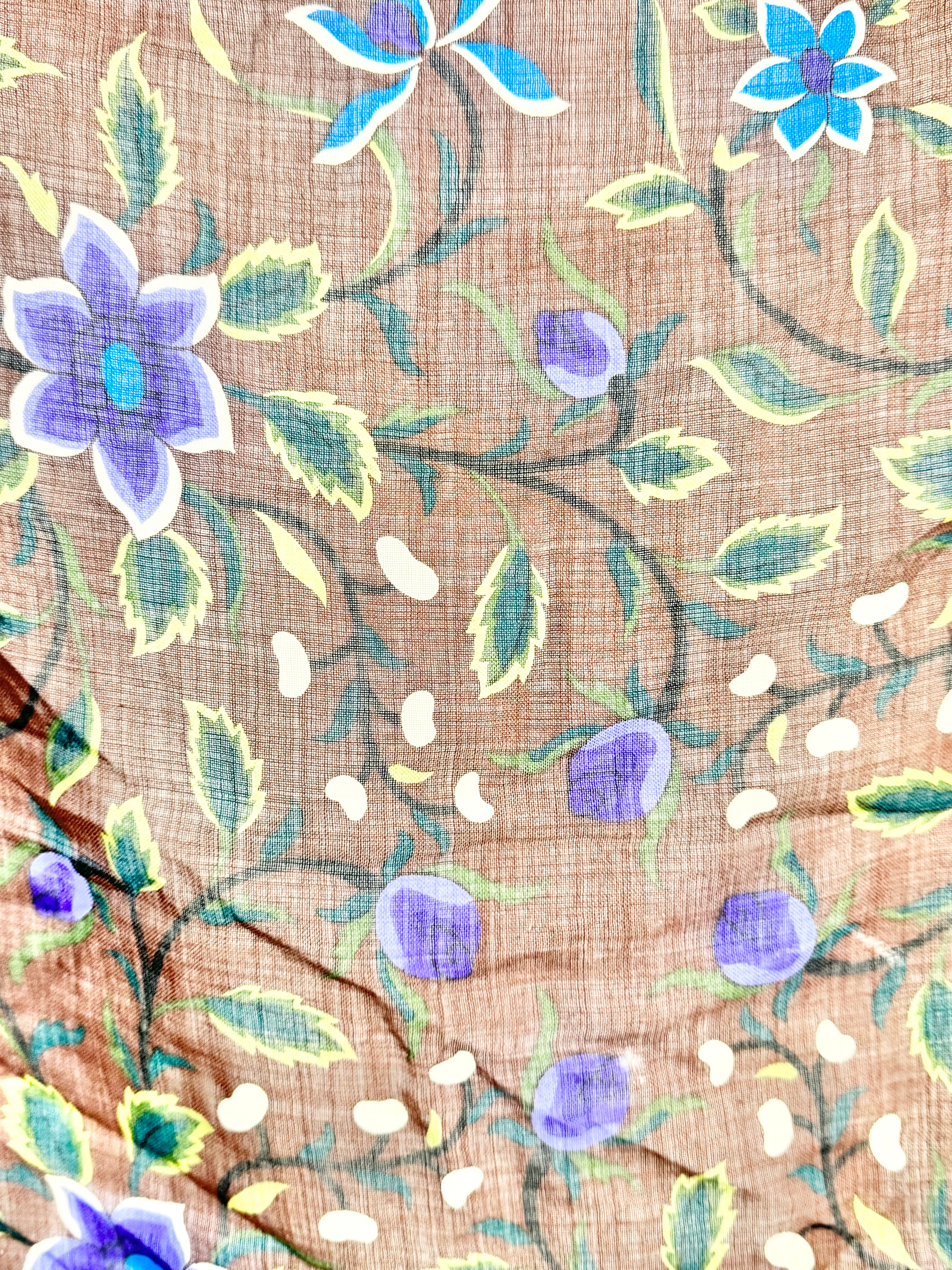 Vintage Kenzo Purple & Brown Retro Floral Pattern Scarf