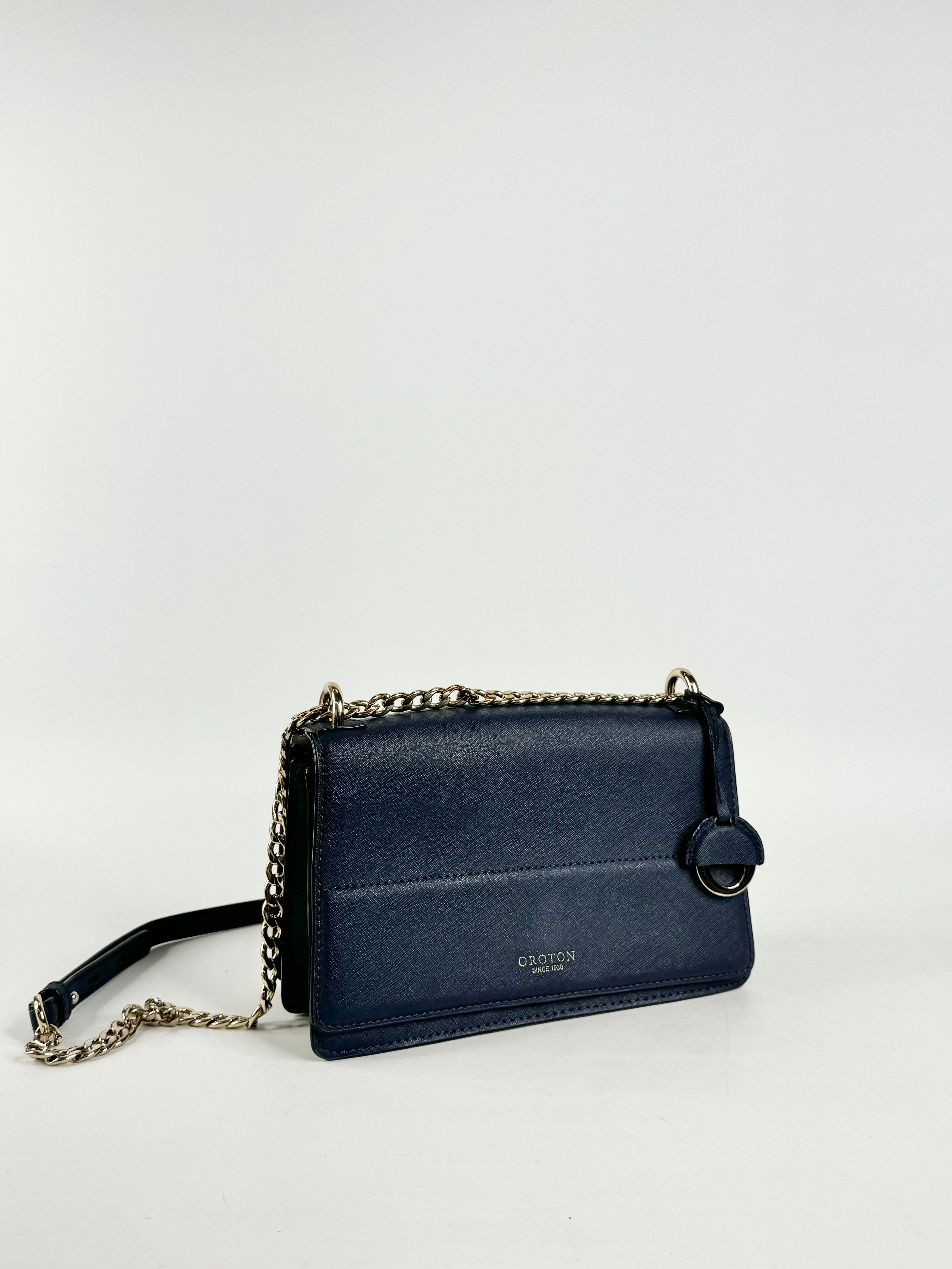 Oroton Navy Blue Cuban Chain Cross Body Bag