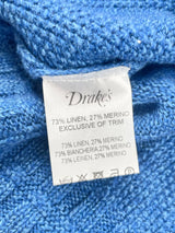 Drake's Blue Ribbed Knit Linen & Merino Blend Sweater - AU8