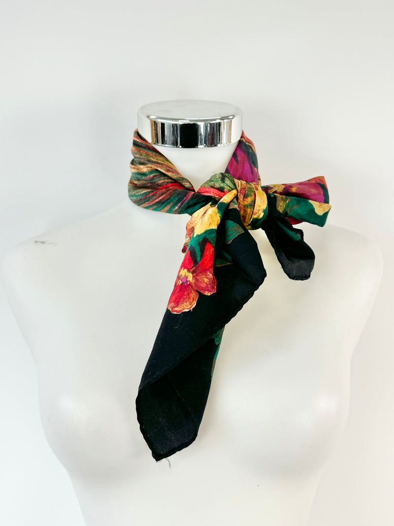 Patricia Paris Black Floral Silk Scarf