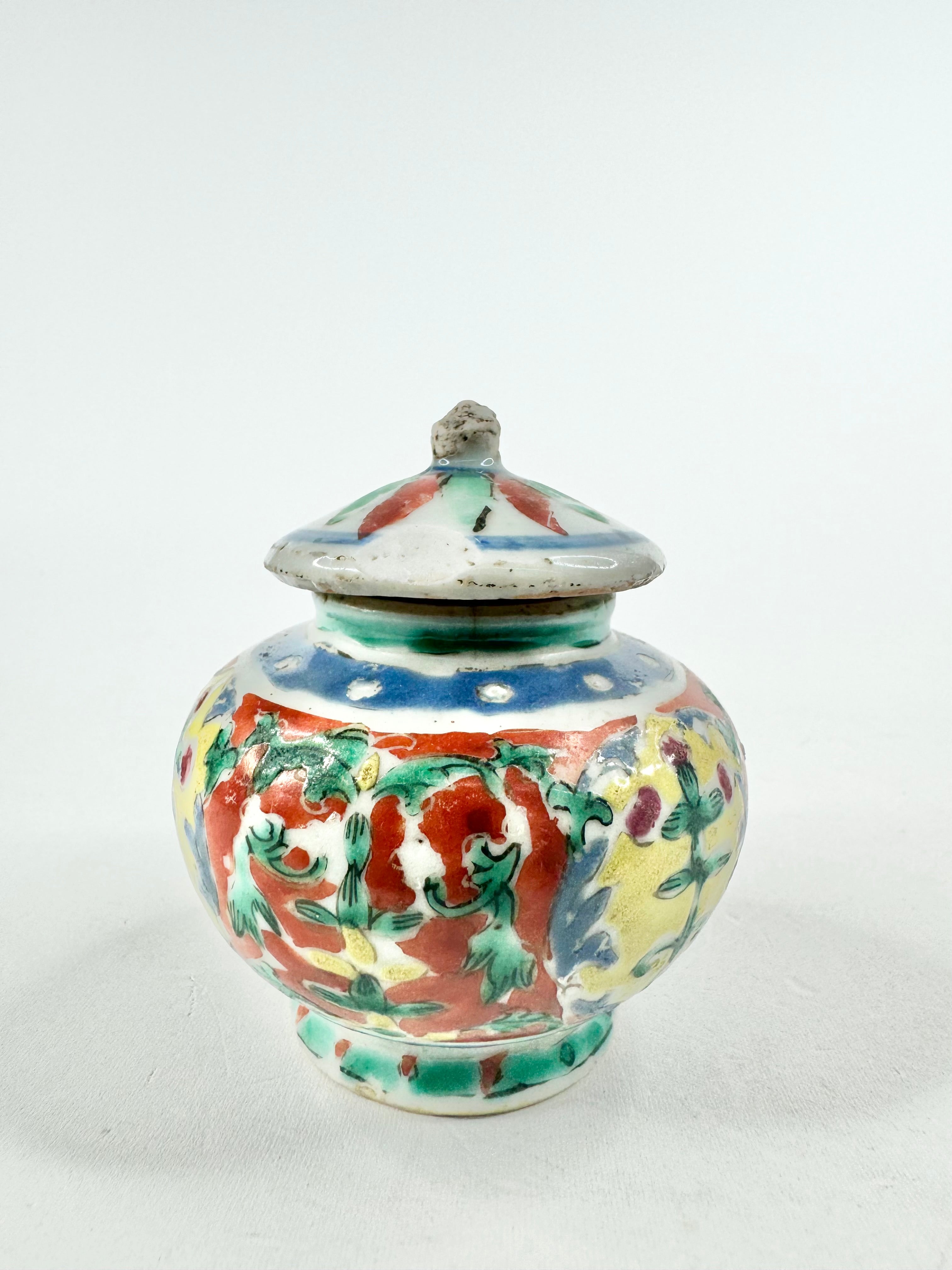 Antique Chinese Five Colour Small Ginger Jar