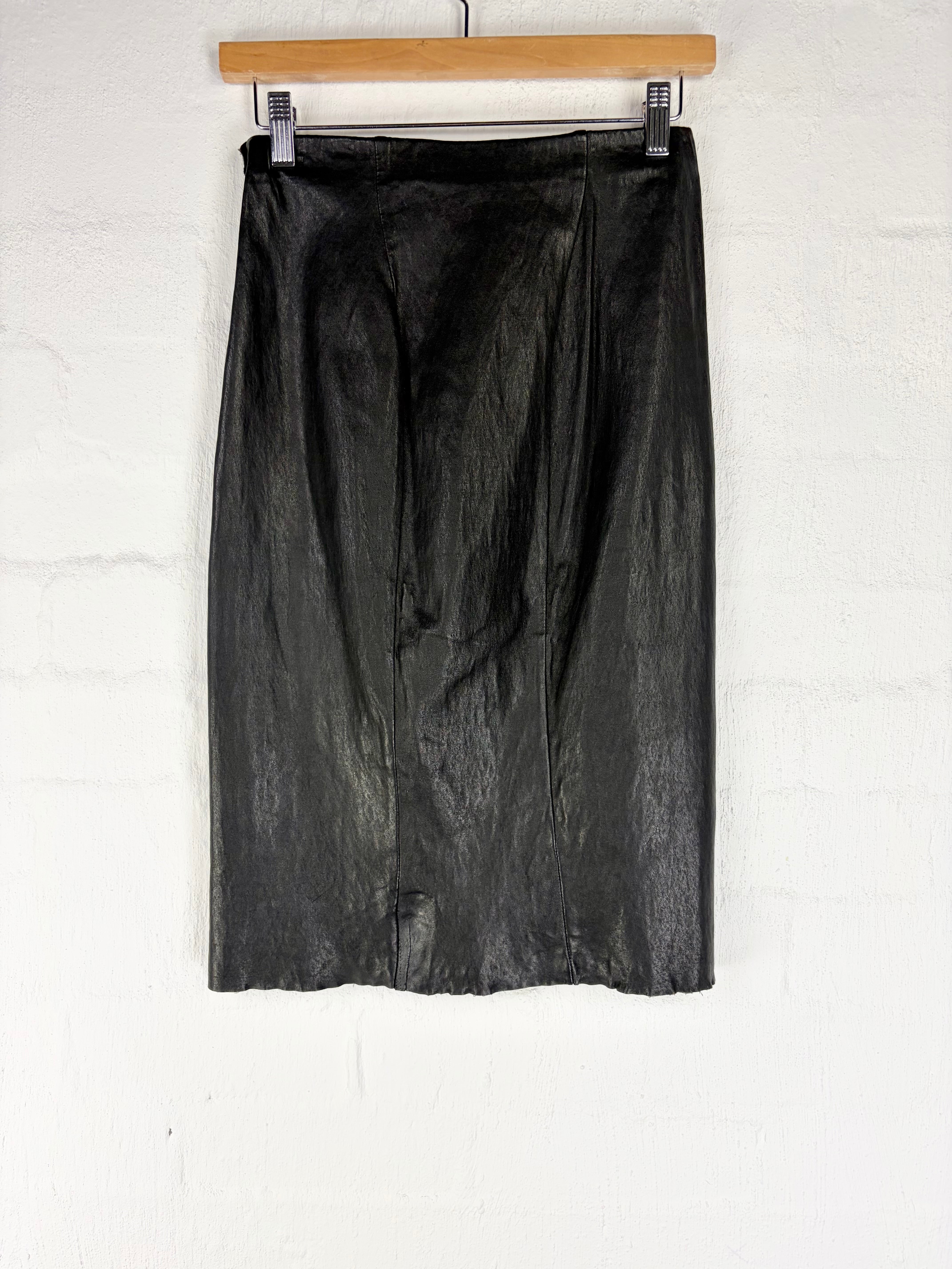 Scanlan Theodore Black Leather Pencil Skirt - AU10