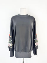 Veronika Maine Black Floral Embroidered Bishop Sleeve Blouse - AU8