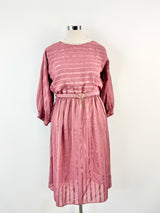 Vintage Norman Hartnell Deep Pink Crochet Neck Day Dress - AU12