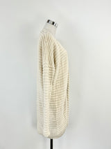 Hugo Boss Cream Rib Knit Long Silk & Cotton Blend Cardigan - AU10