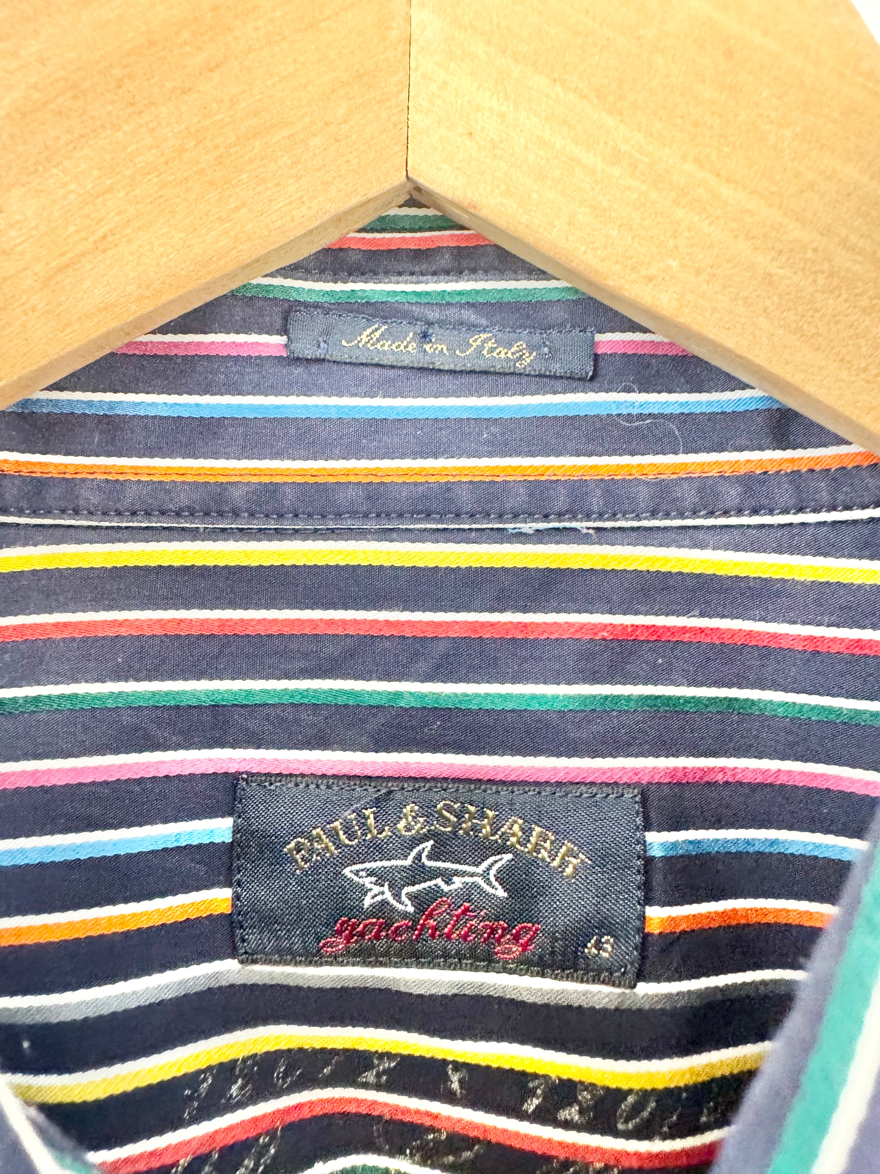 Paul & Shark Navy Rainbow Stripe Cotton Shirt - 43