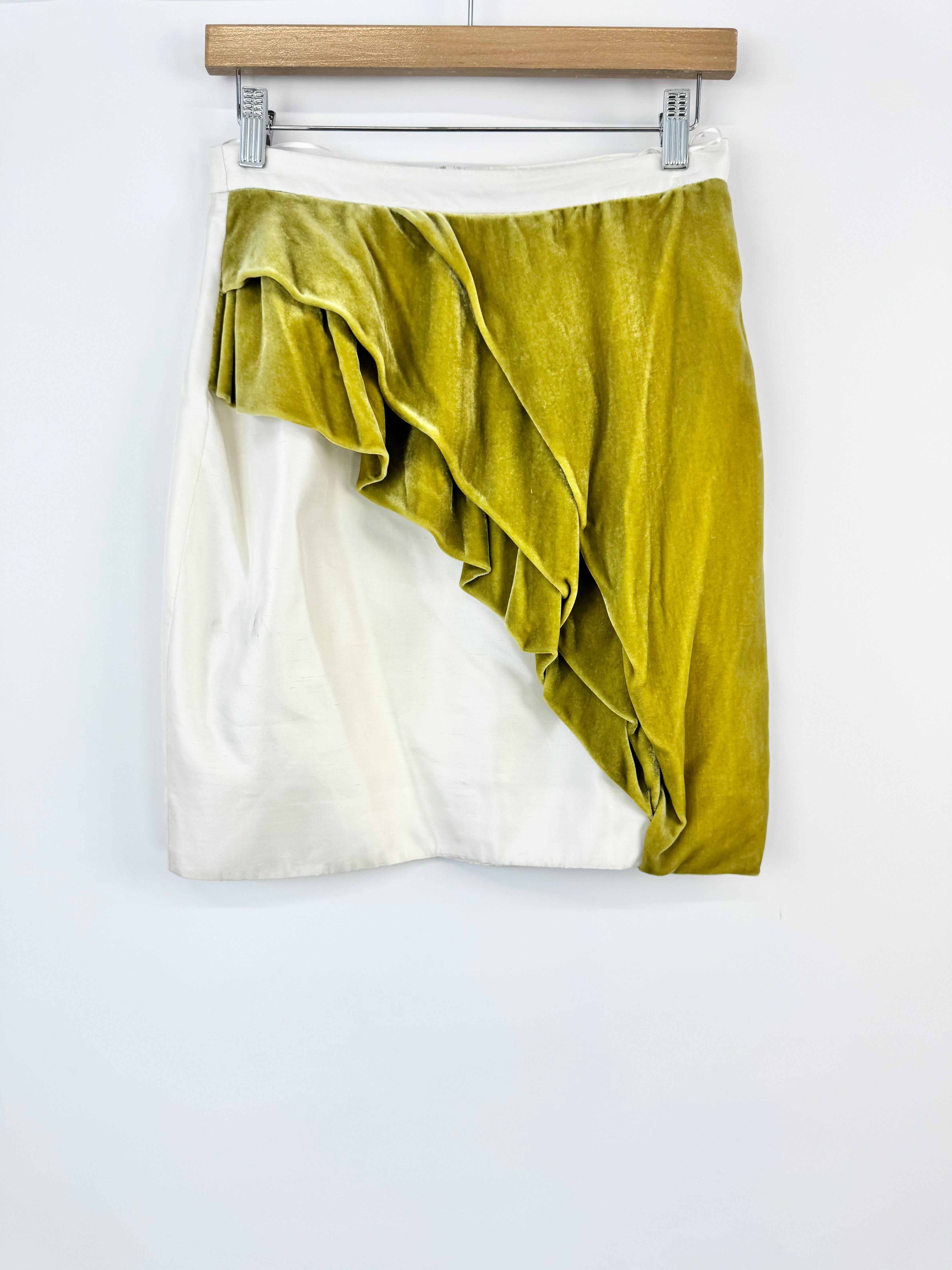 Nicola Finetti Cream Silk & Velvet Frill Mini Skirt - AU10