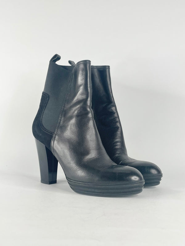 Hogan Black Leather & Suede Contrast Ankle Boots - EU38.5