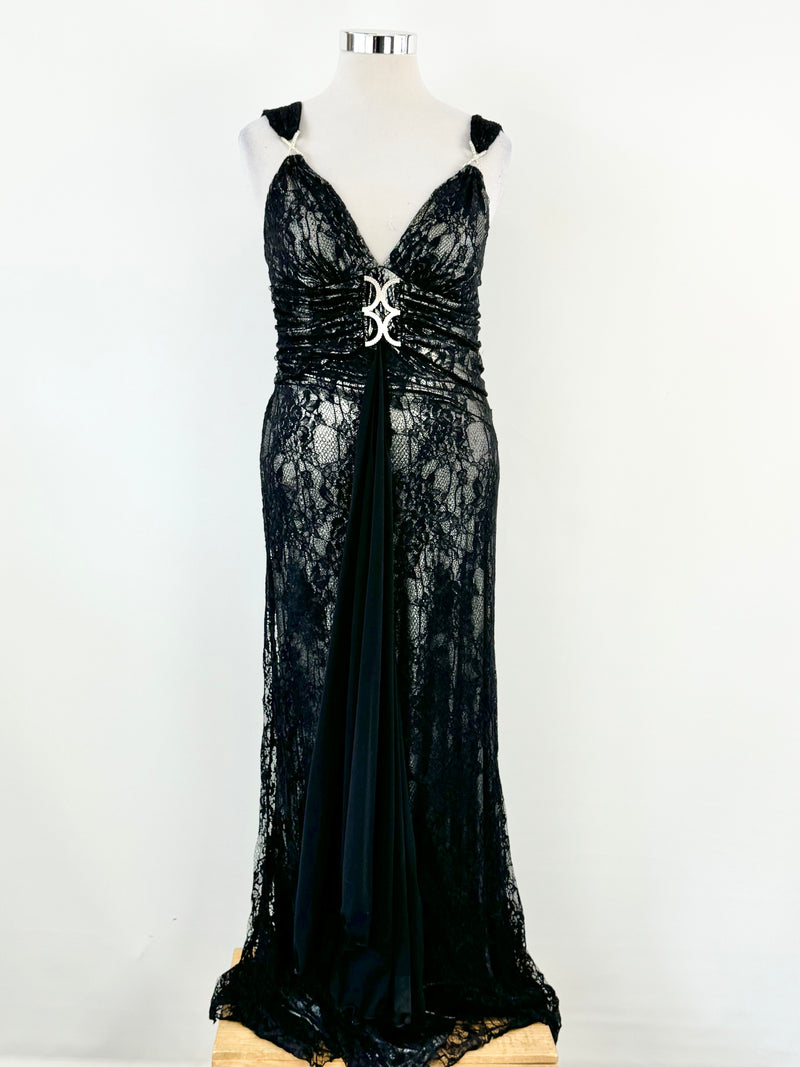 Gerry Shaw Black Lace Formal Dress - AU14