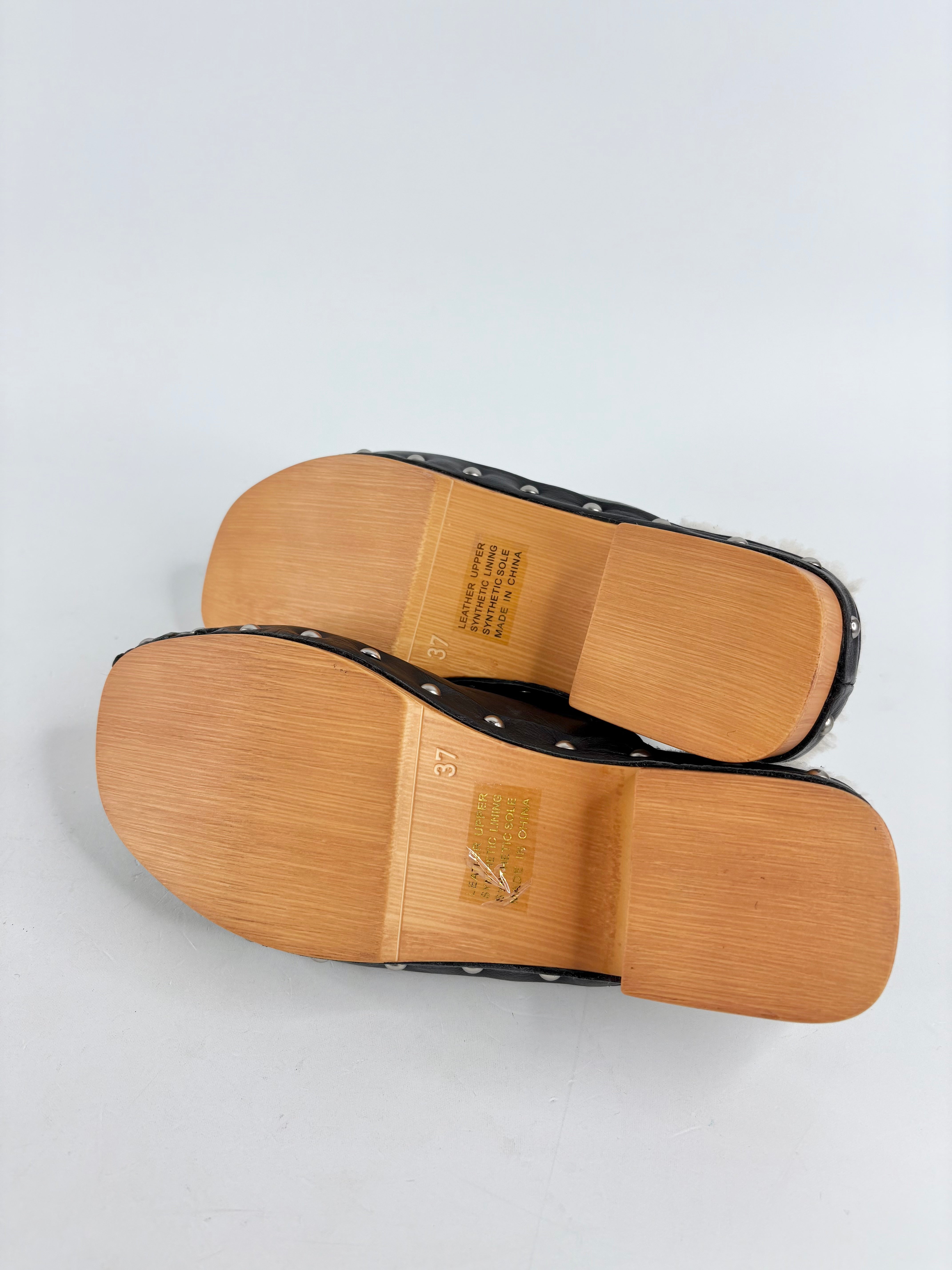 Mollini Black Leather & Faux Shearling Mules - EU37