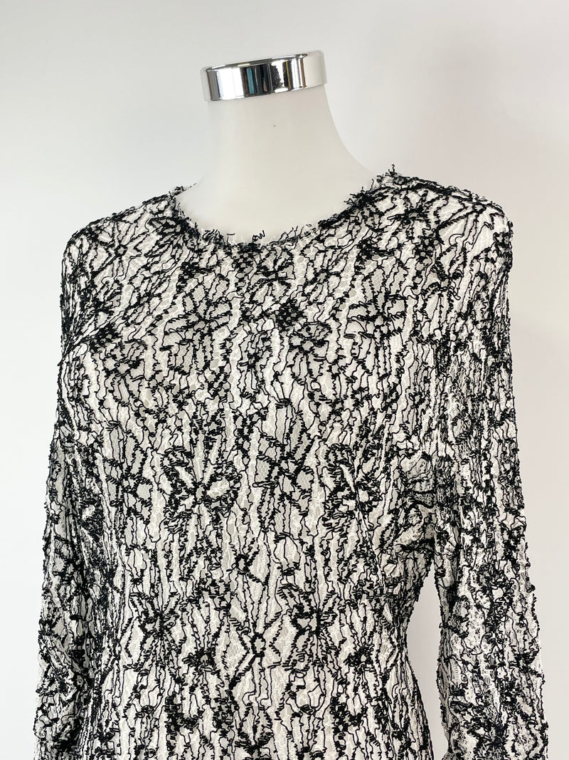 Sharon Wauchob Black & White Embroidered Lace Sheer Top - AU8/10