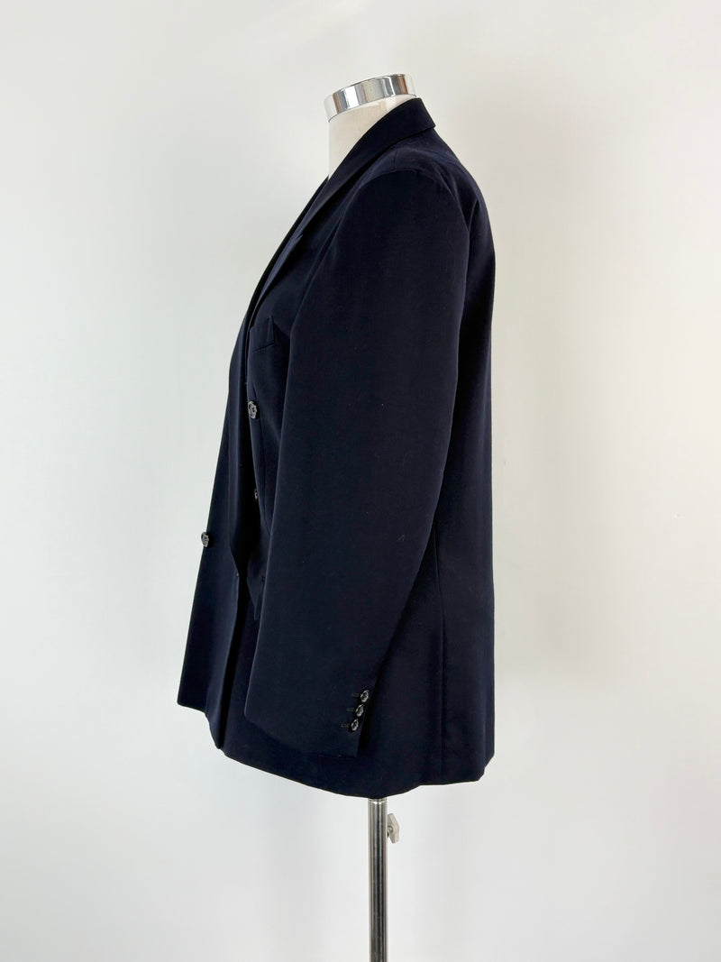 Vintage Pierre Cardin Navy Blue Double-Breasted 'Venice' Wool Blazer - XL