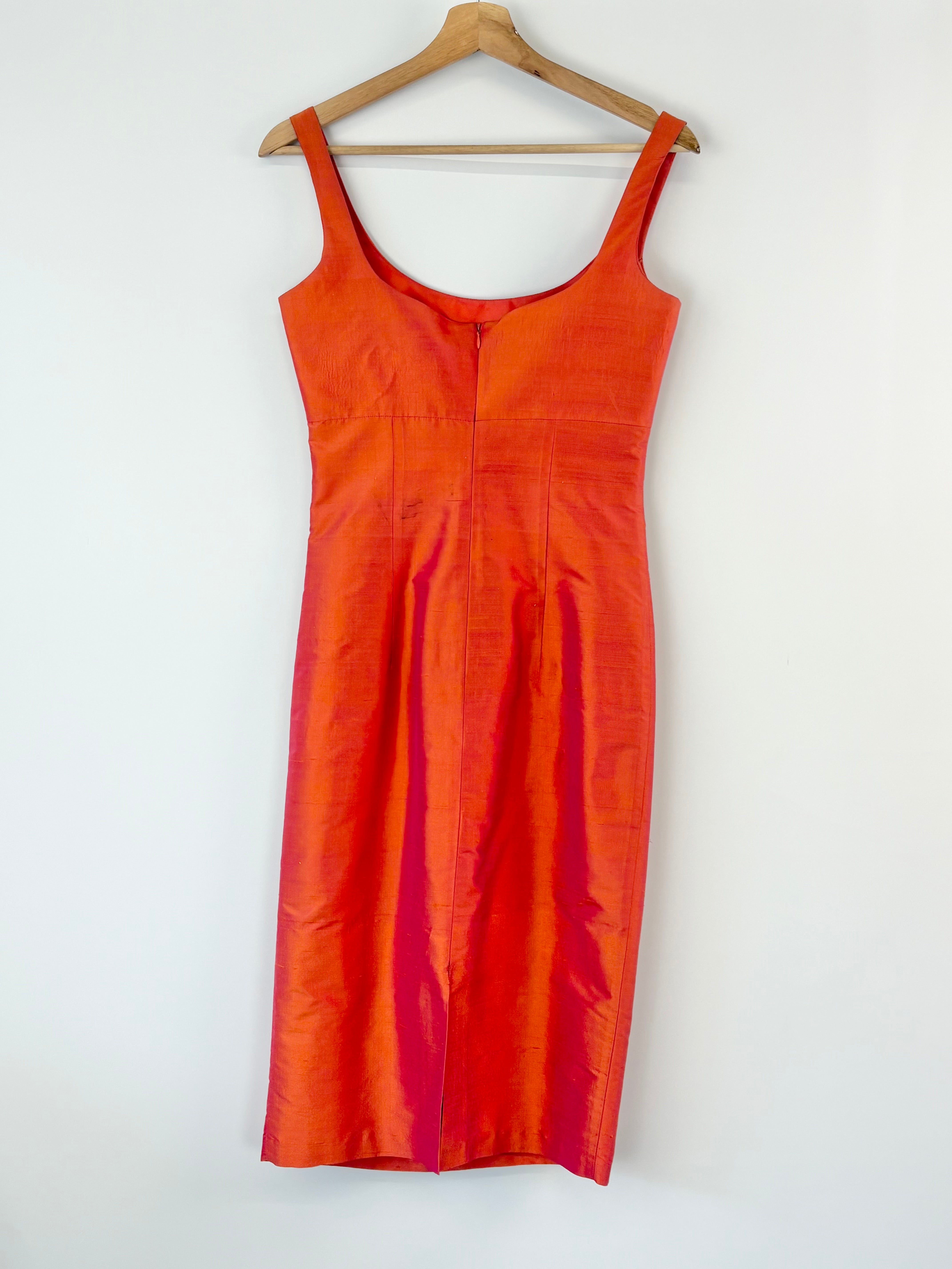 Citi Vintage Raw-Silk Orange Fitted Dress - AU8