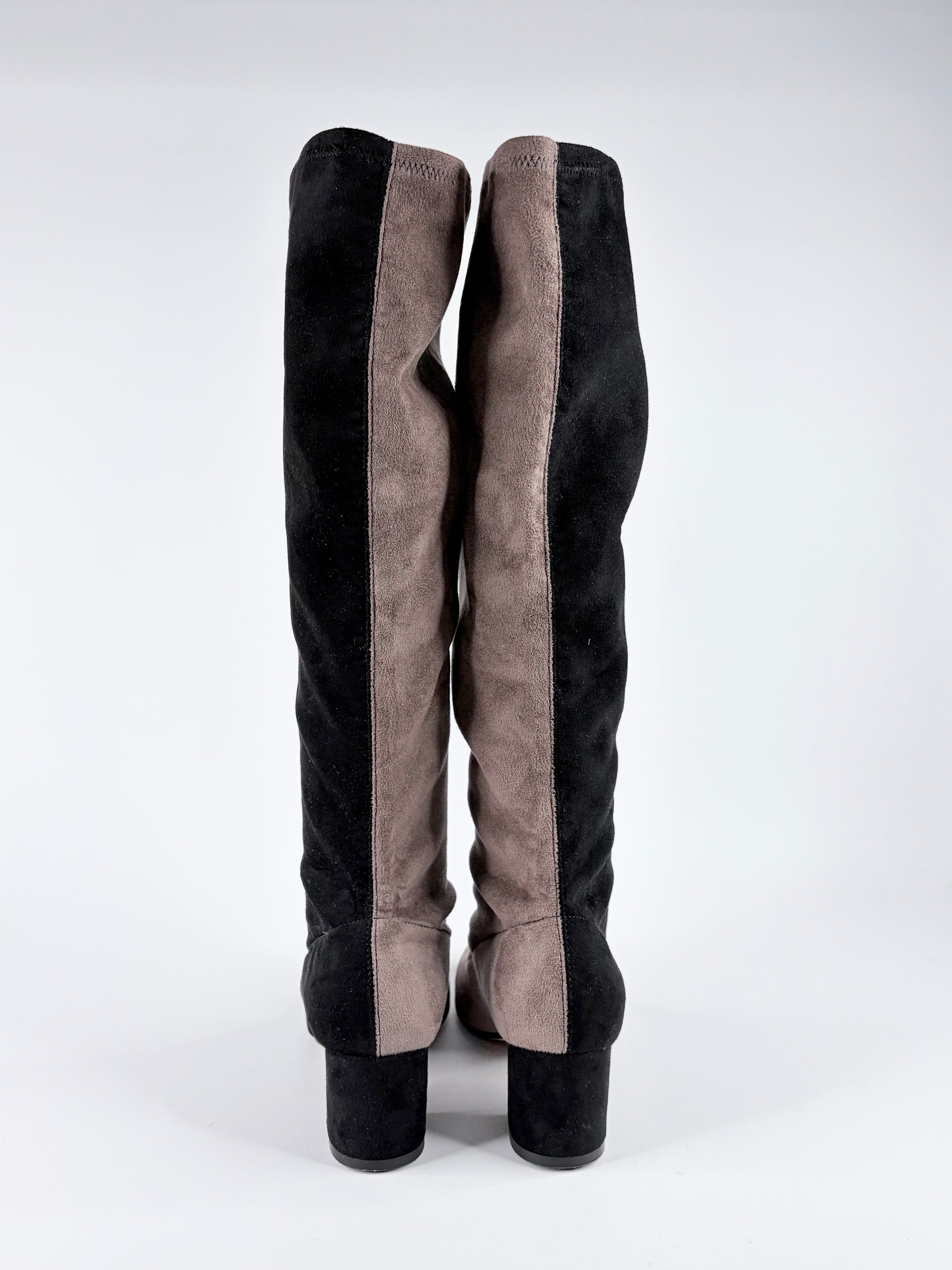 Habbot Taupe & Black Duotone Suede Knee High Boots - EU38