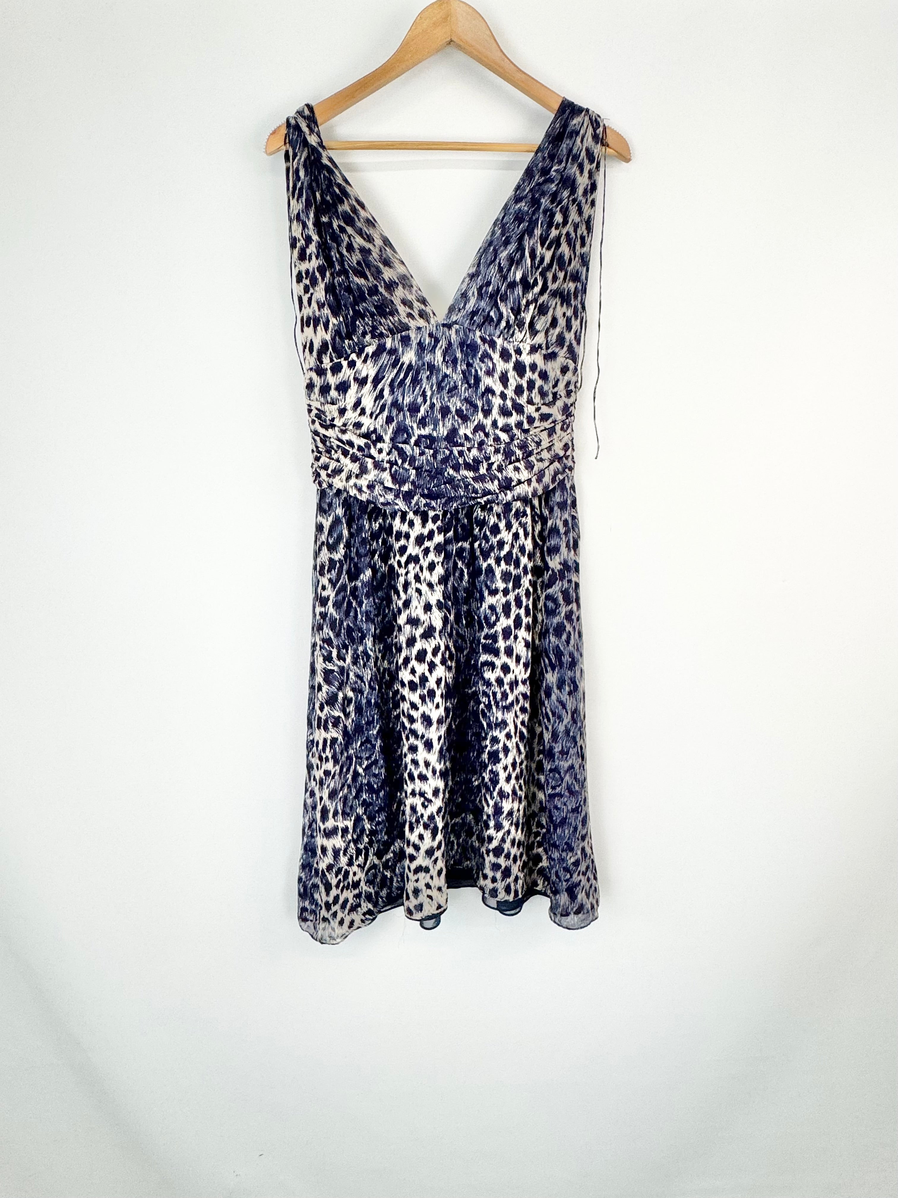 Carla Zampatti Dress Purple Leopard Print Pattern Dress - AU10