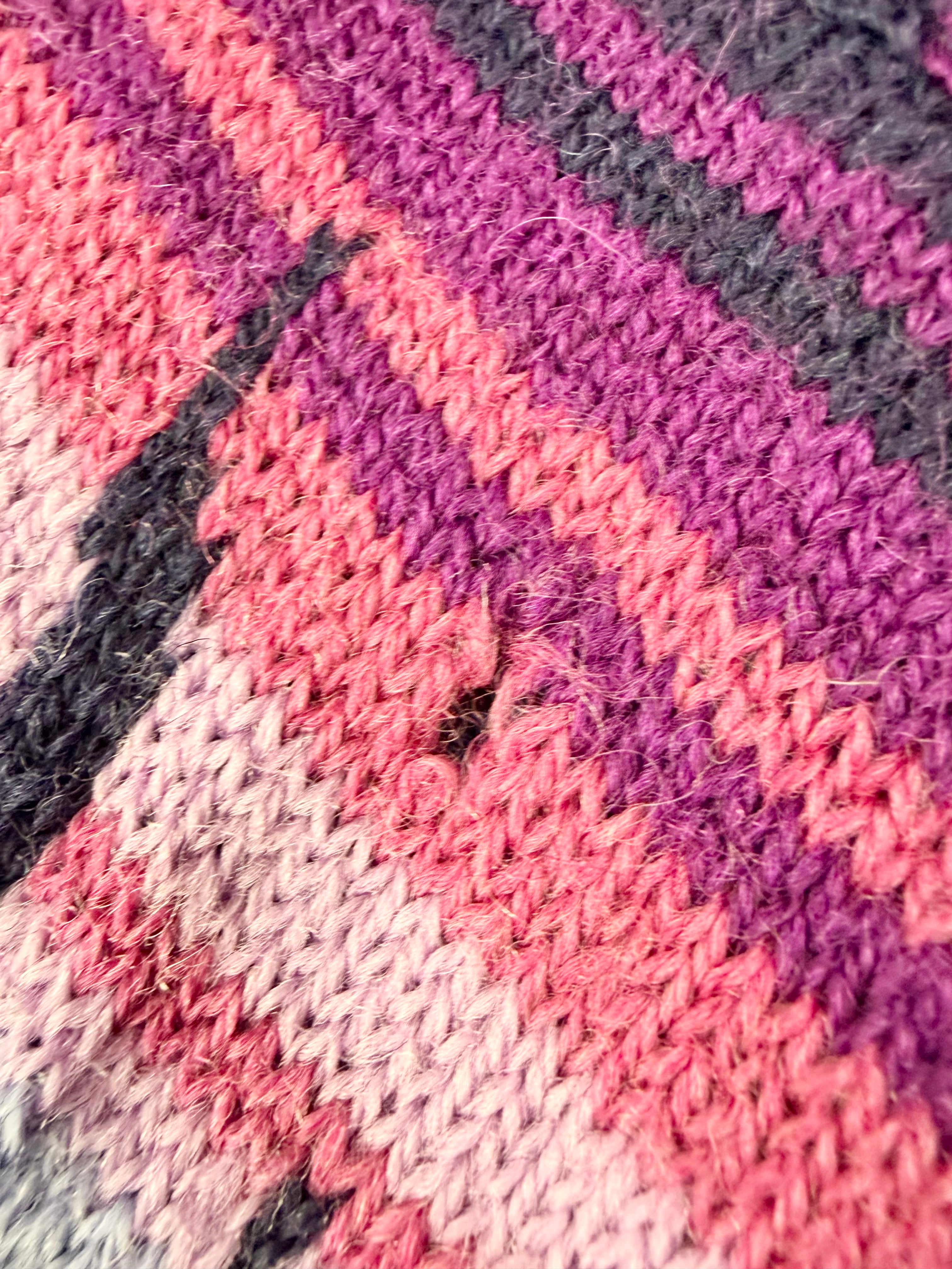 Vintage Summit Sports Midnight Blue Purple & Pink Patterned Wool Pullover - AU10/12