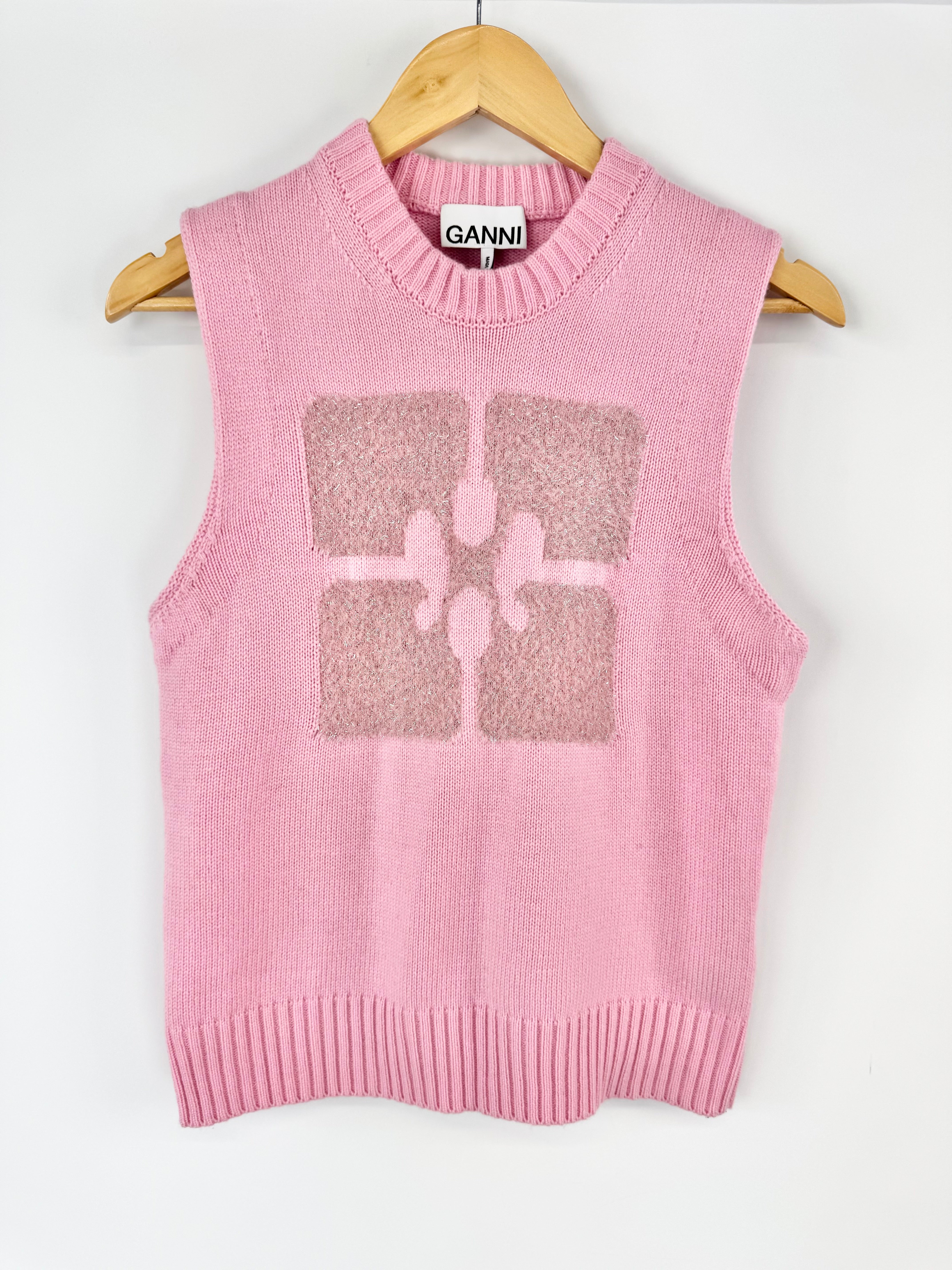 Ganni Cherry Blossom Pink Knitted Vest - AU12