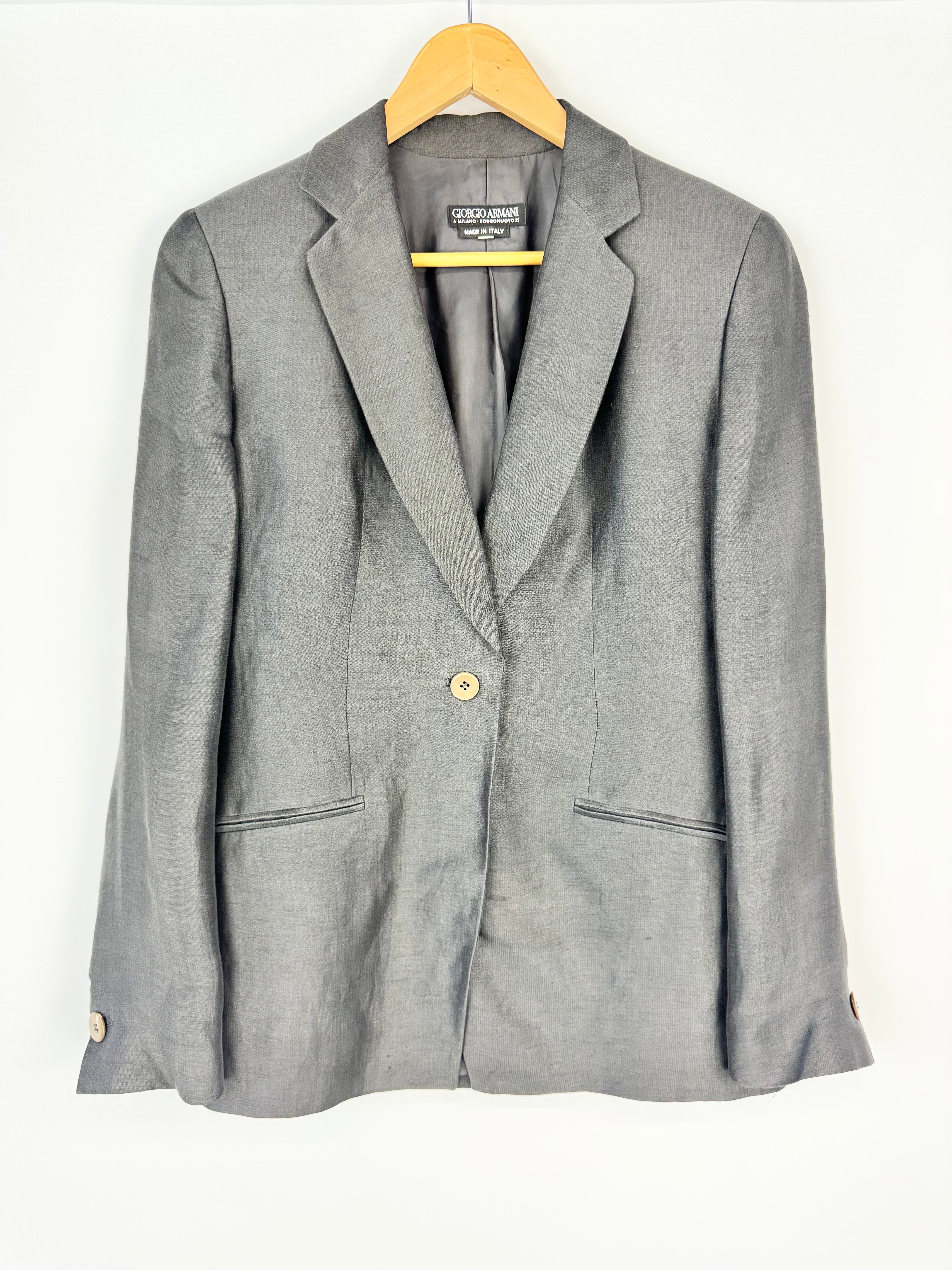 Giorgio Armani Ash Grey Linen & Silk Blazer - AU12