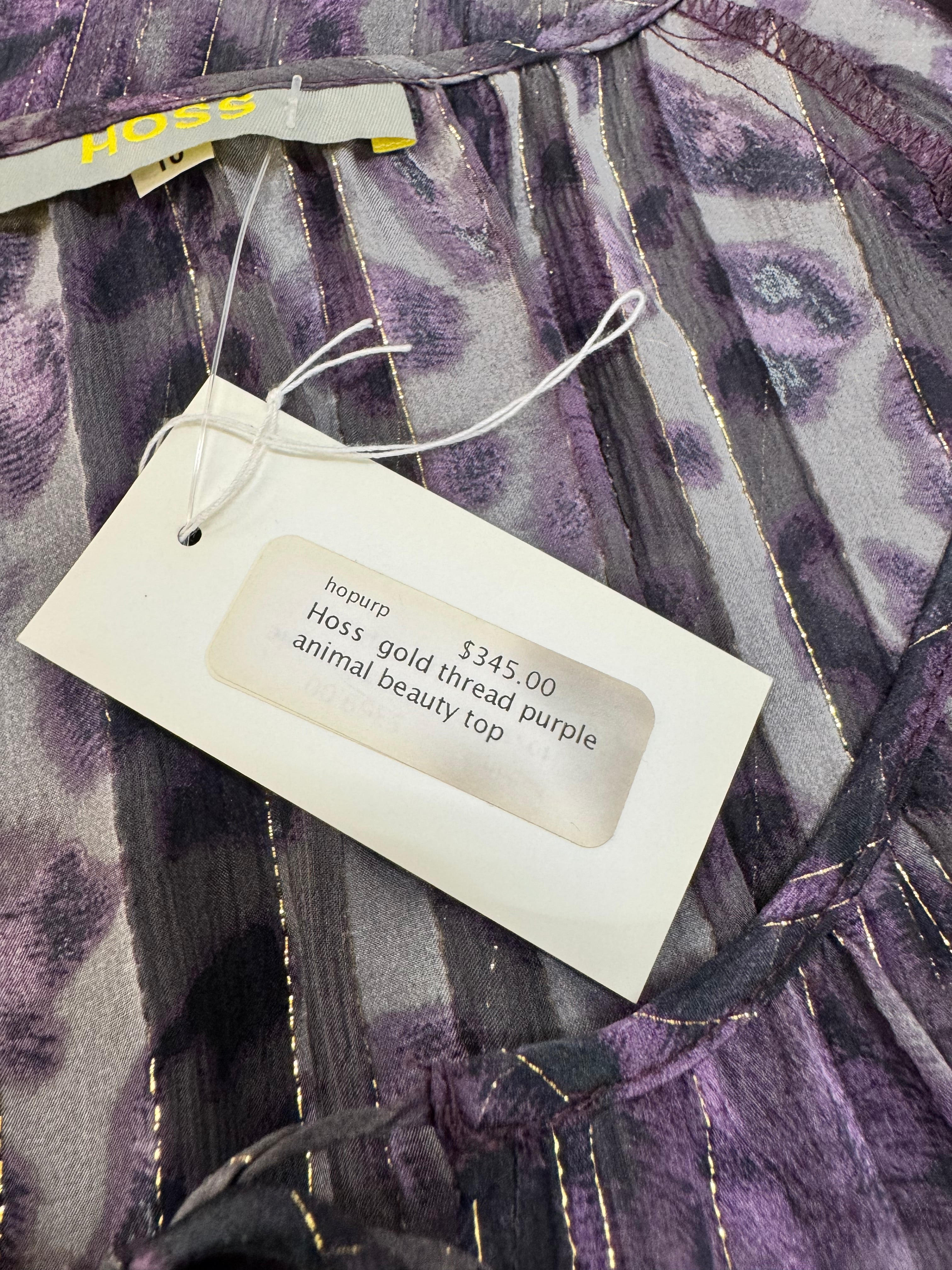 Hoss Purple Gold & Grey 'Animal Beauty' Silk Blouse NWT - AU10
