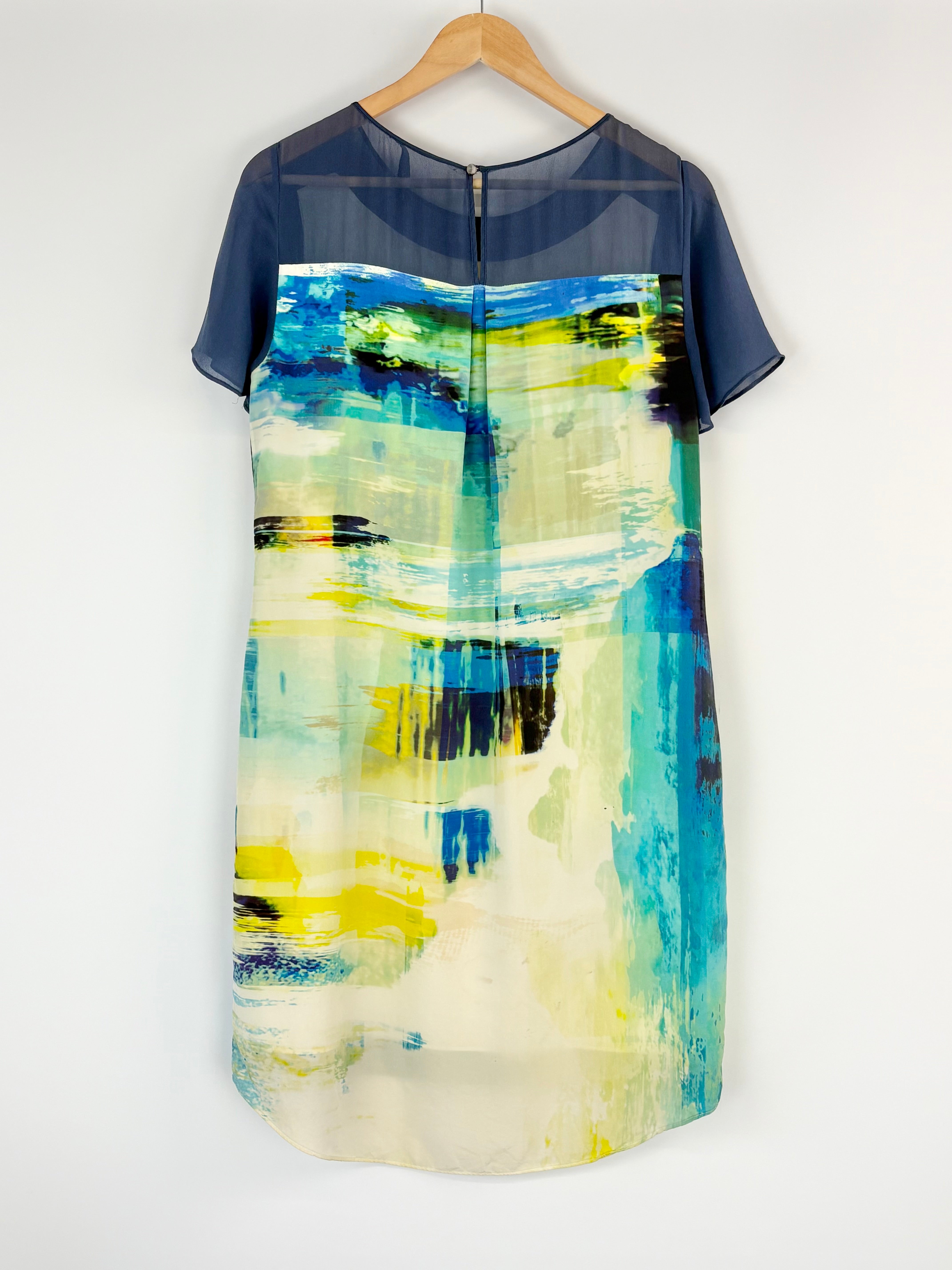Karen Millen Abstract Multicolour Silk Short Sleeve Dress - AU12