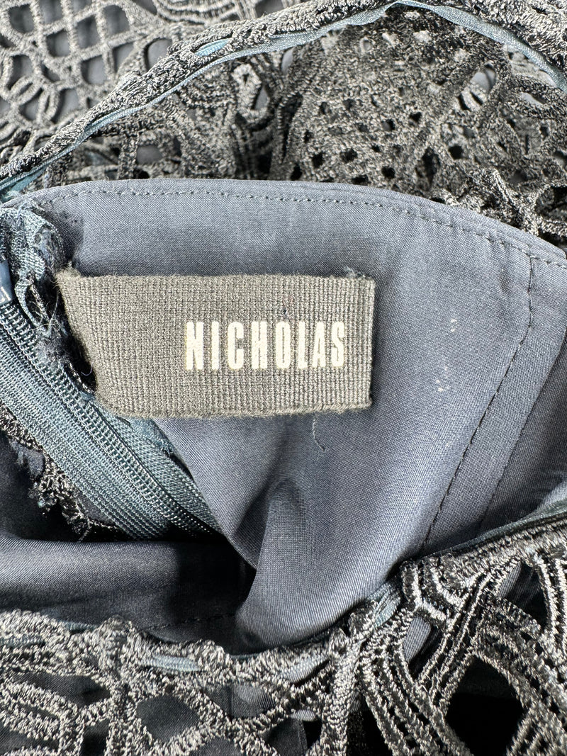 Nicholas Blue Black Lace Midi Dress - AU10