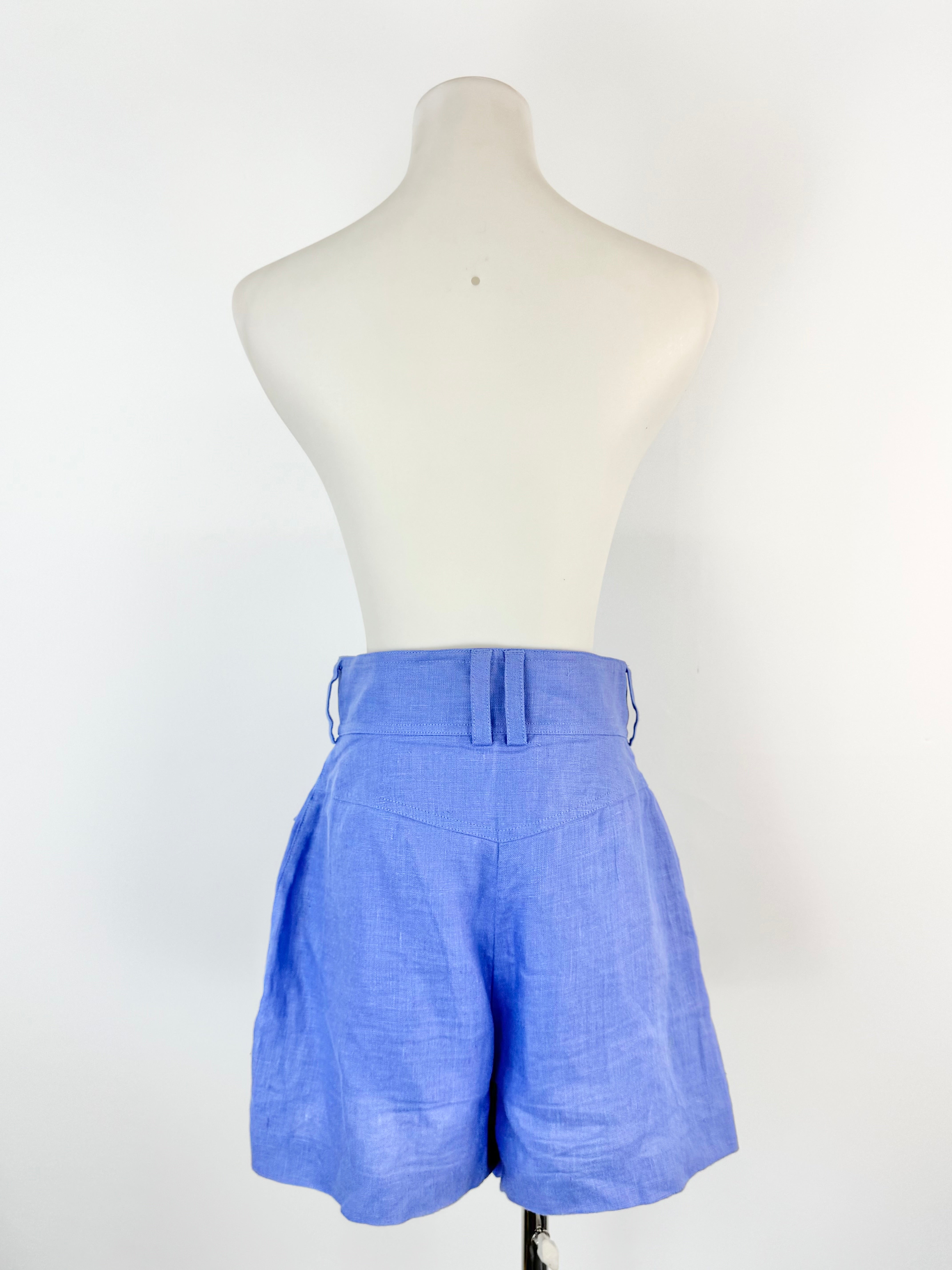 Zimmermann Cornflower Blue Linen High Waisted Shorts - AU8/10