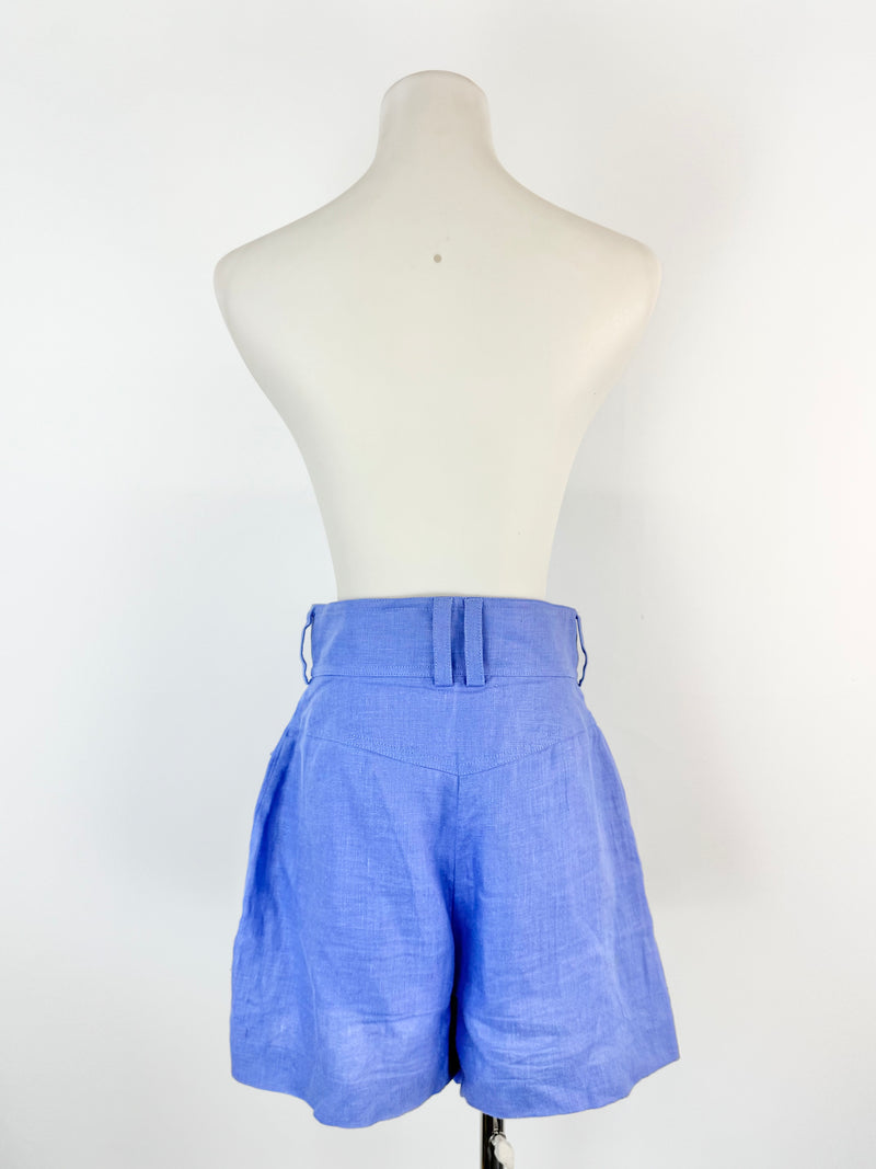 Zimmermann Cornflower Blue Linen High Waisted Shorts - AU8/10