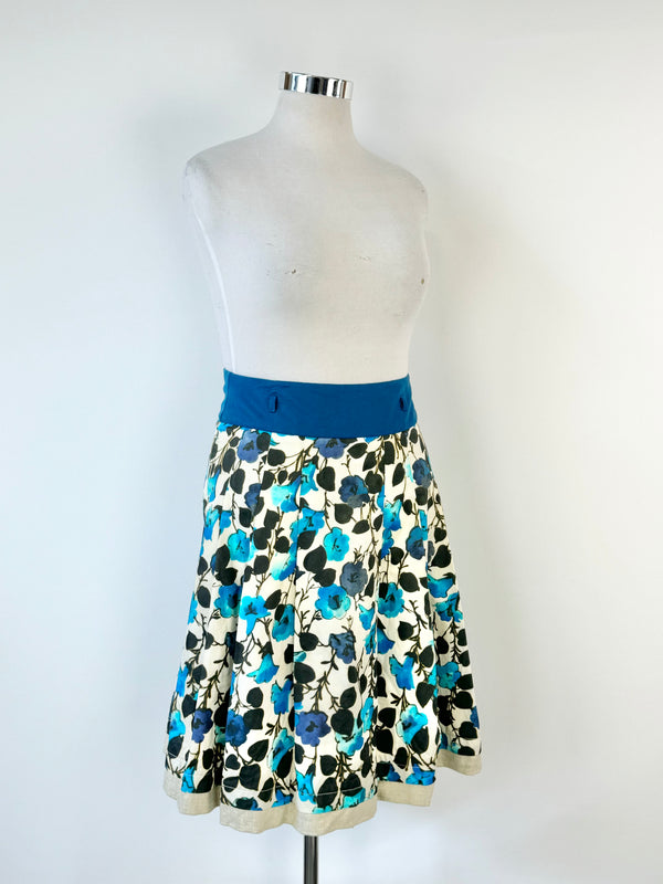 Anna Thomas Blue Floral Box Pleat Skirt - AU12