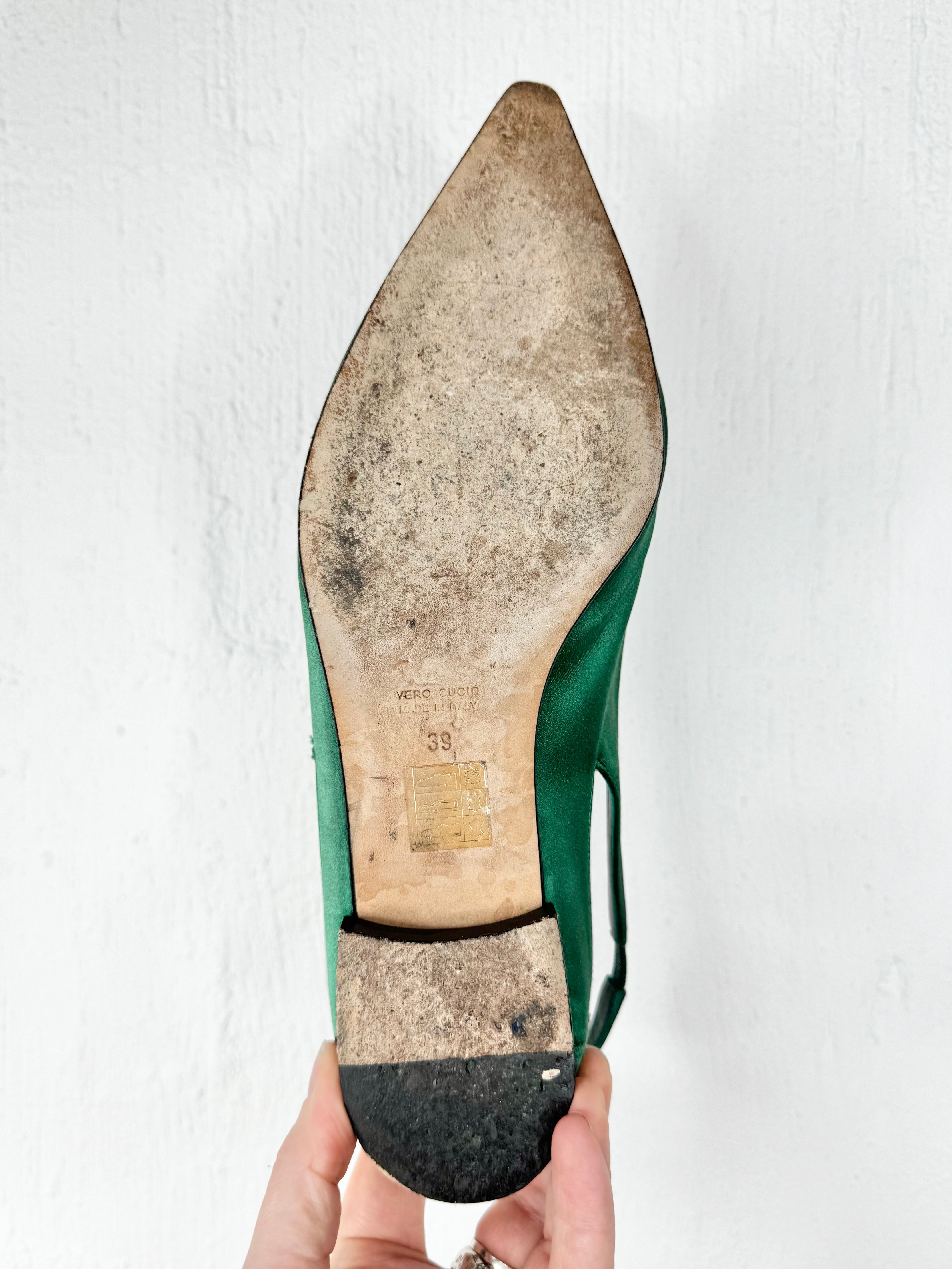 Scanlan Theodore Pine Green Satin Pointed Toe Pumps - EU39