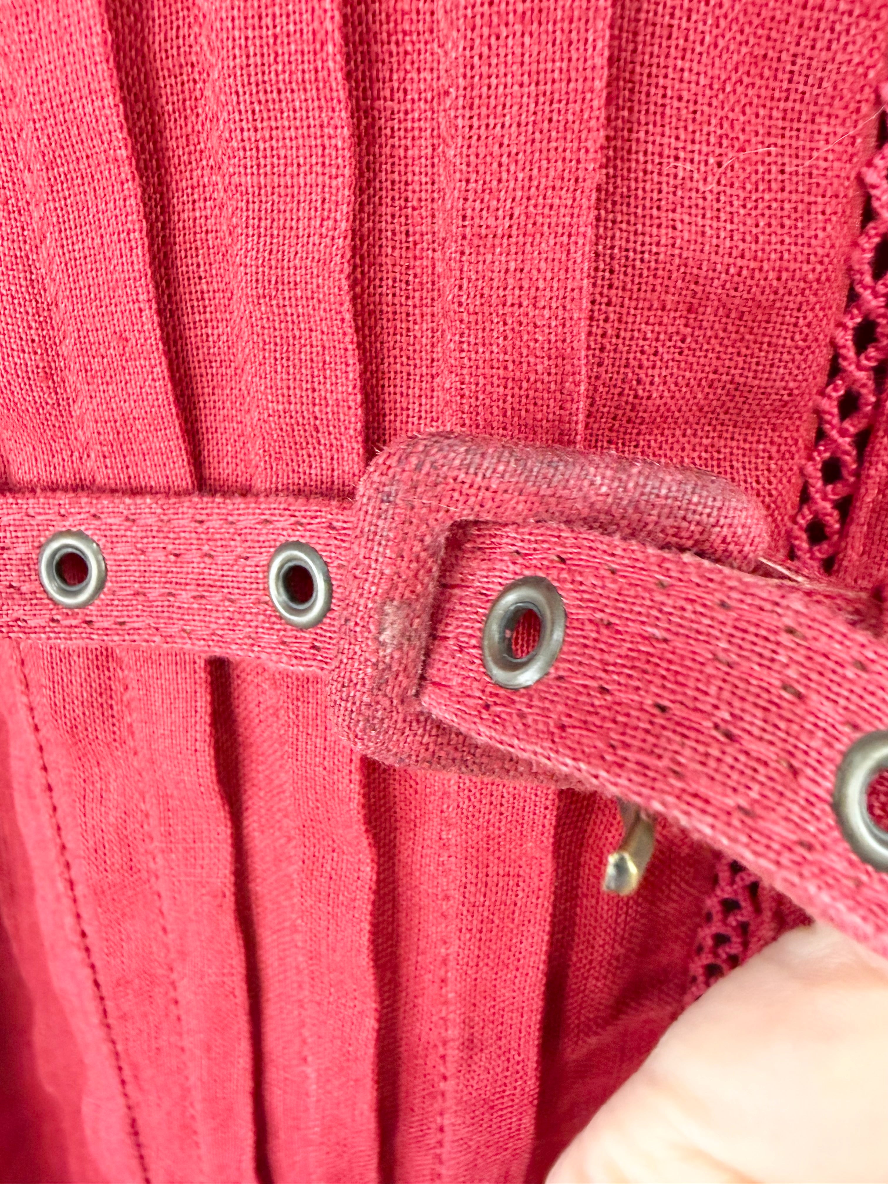 Max Mara Brick Red Linen Pintuck & Crochet Detail Shirt Dress - AU12