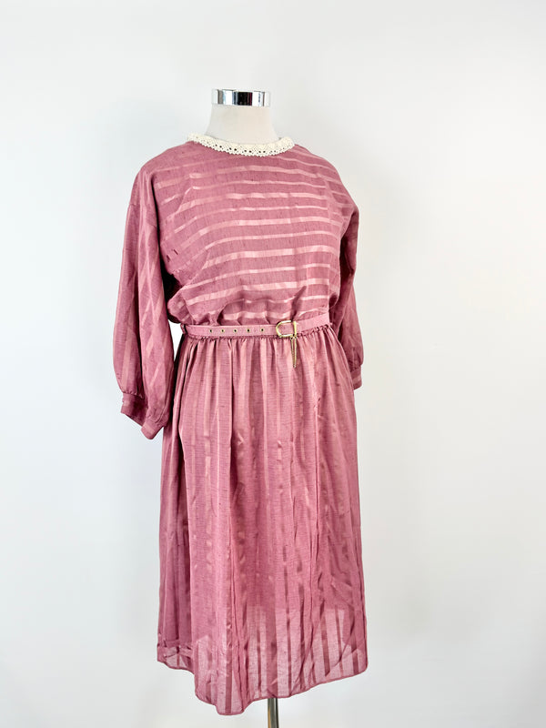 Vintage Norman Hartnell Deep Pink Crochet Neck Day Dress - AU12