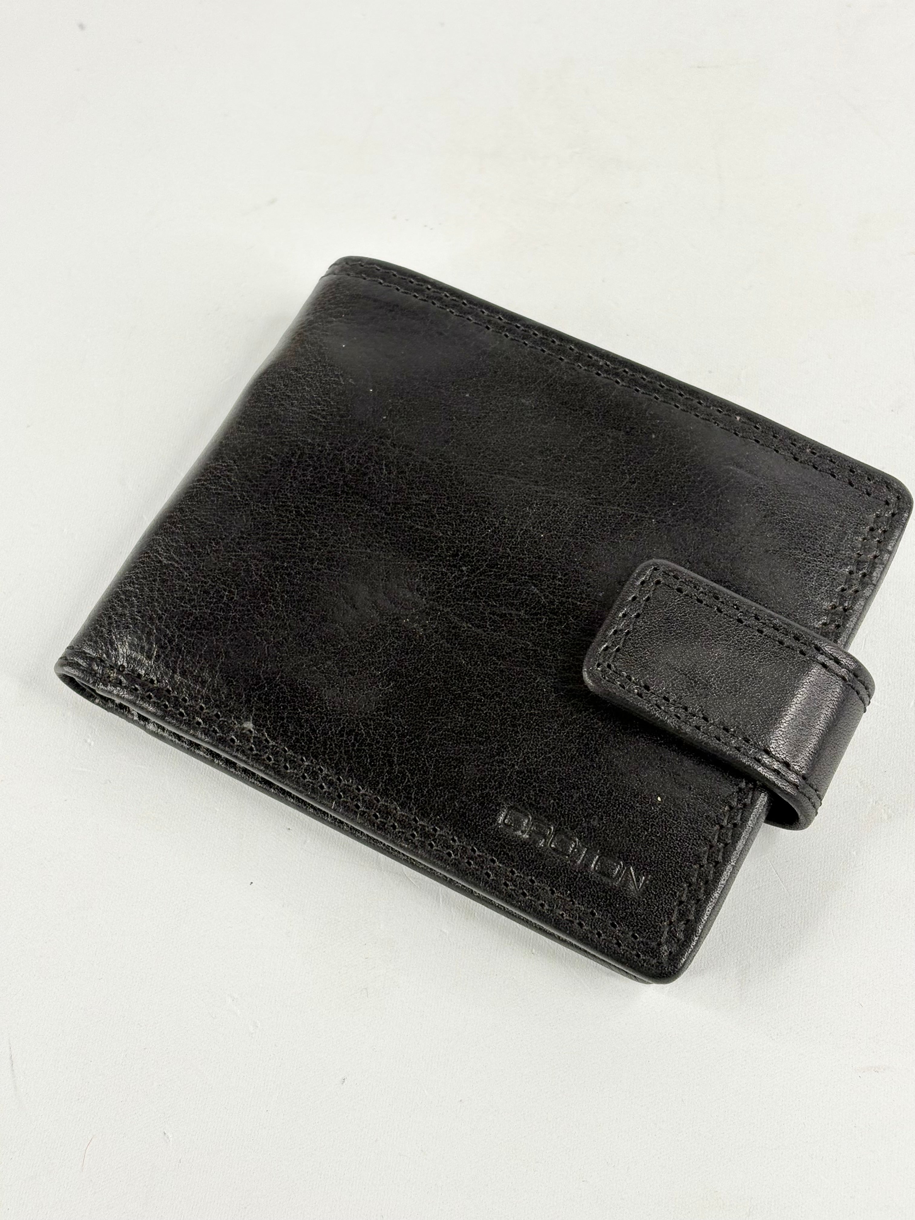 Oroton Black Leather Bifold Clip Wallet