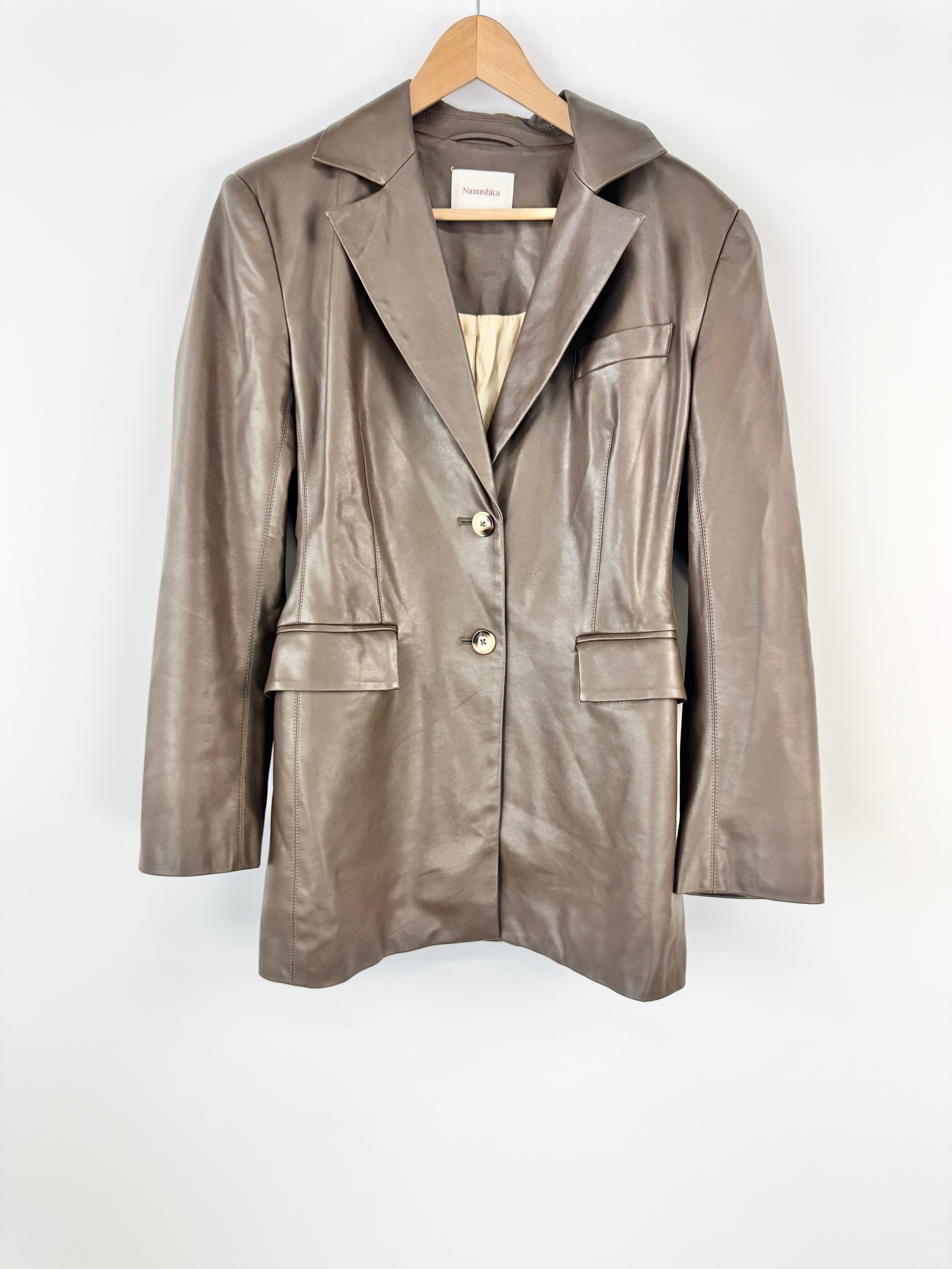 Nanushka Coffee Brown Vegan Leather Jacket - AU10