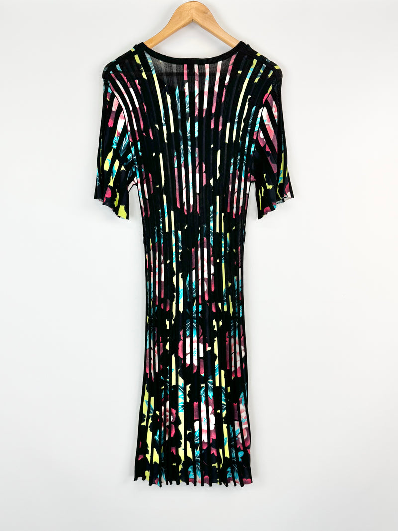 Kenzo Black Floral Pleated Fabric Column Dress - AU10/12