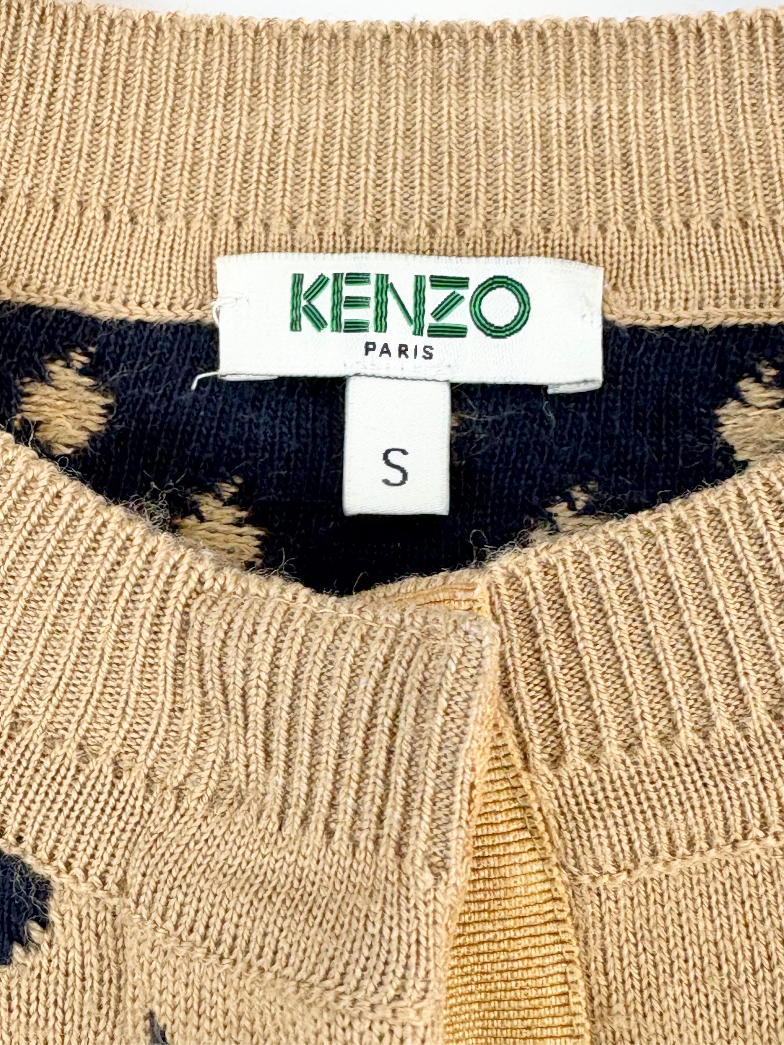 Kenzo Taupe & Black Teardrop Patterned Wool-Blend Cardigan - AU8