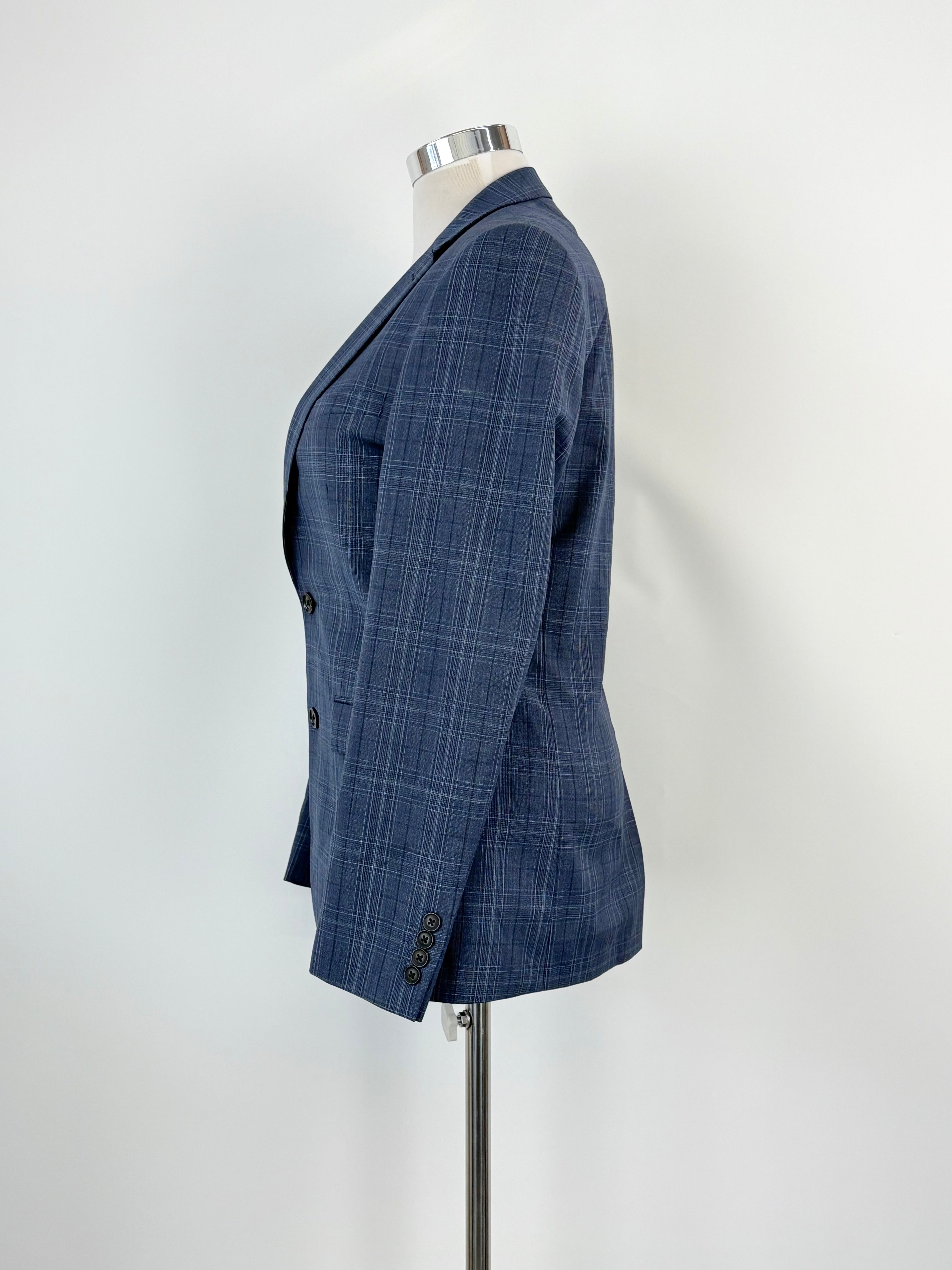Simon Carter Navy Blue Check Wool-Blend Jacket - 40R
