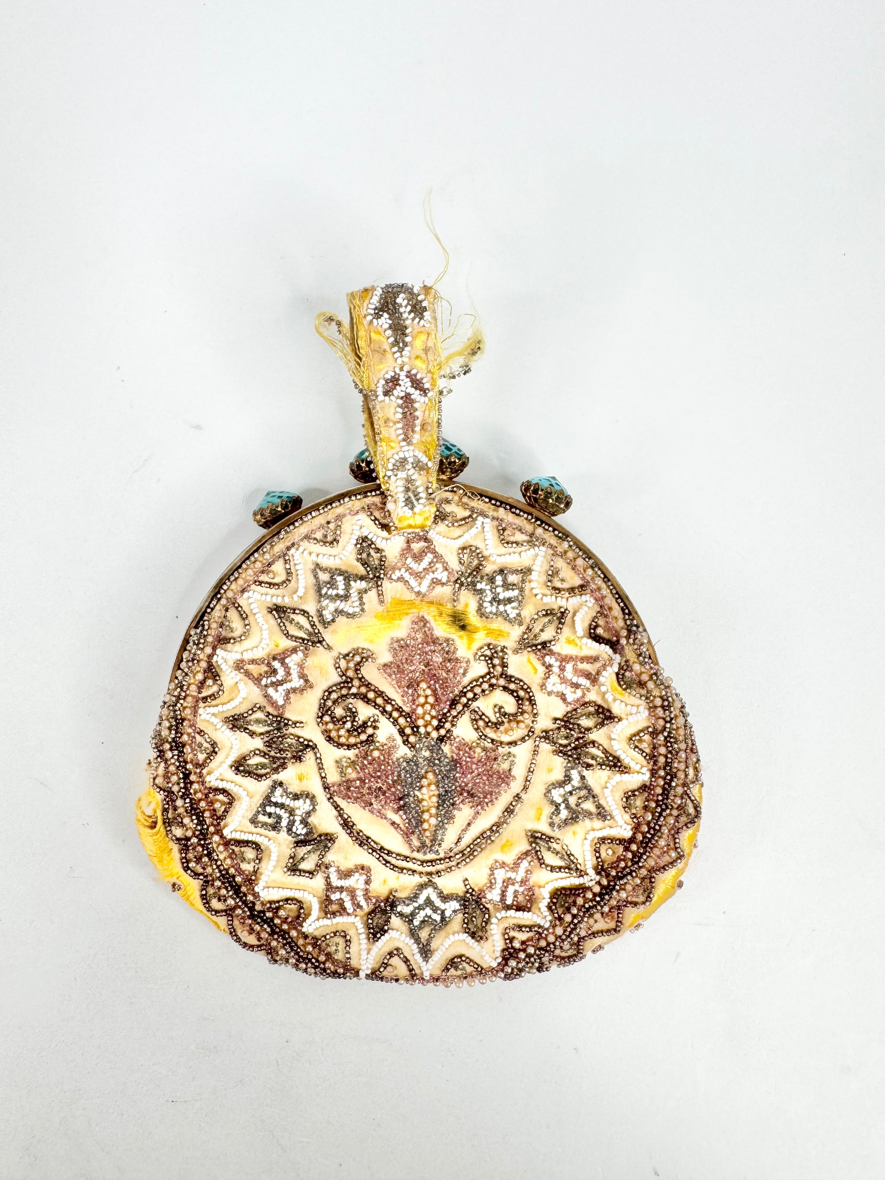 Vintage Handmade French Gold Beaded Evening Purse