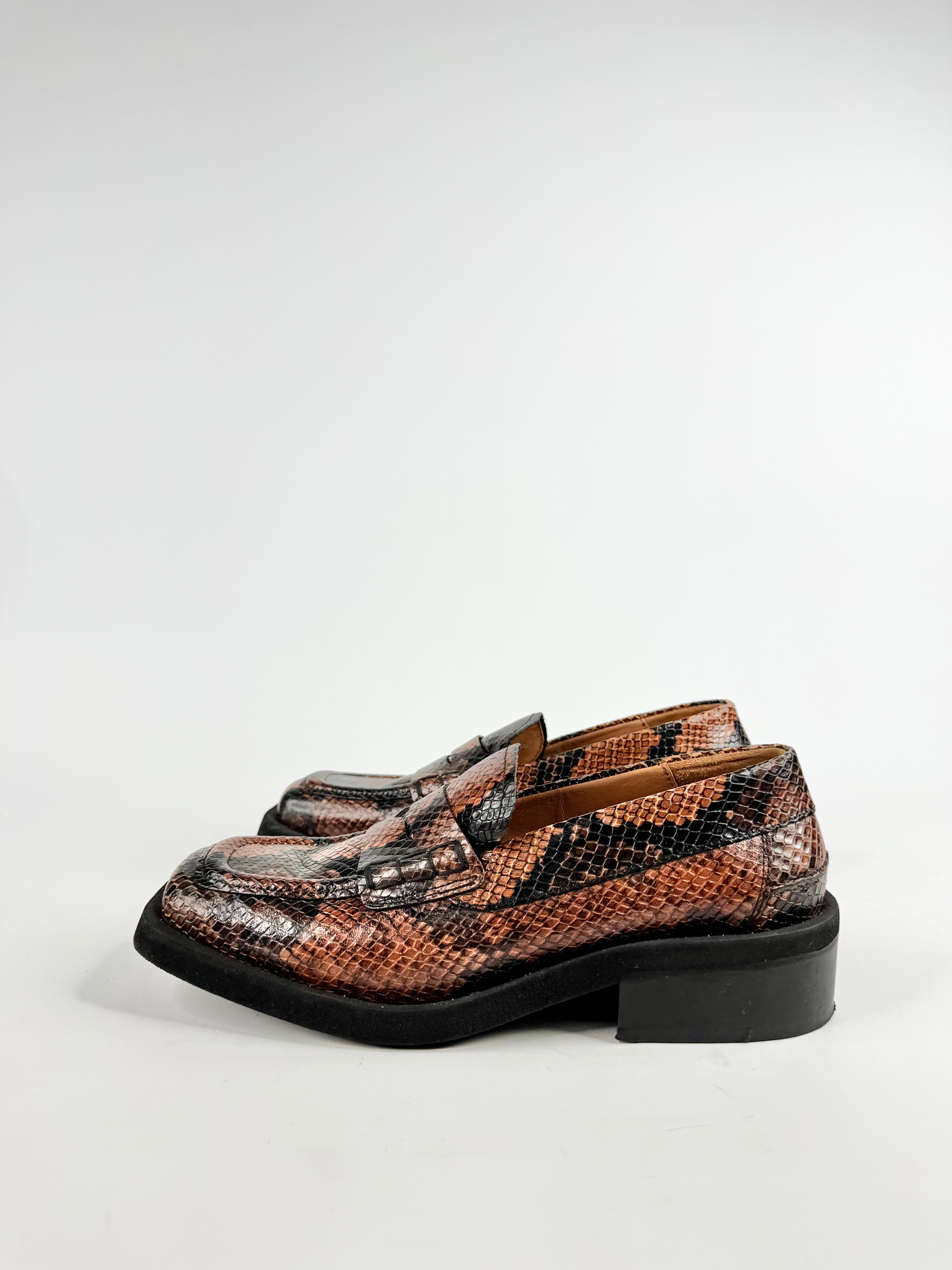 Ganni Snakeskin Embossed Loafers - EU38