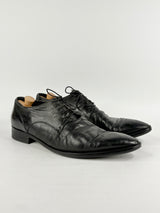 Italian Made Black Leather Lace-Up Derby Shoes - EU43