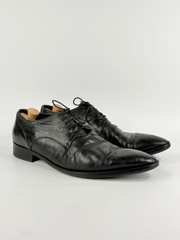 Italian Made Black Leather Lace-Up Derby Shoes - EU43