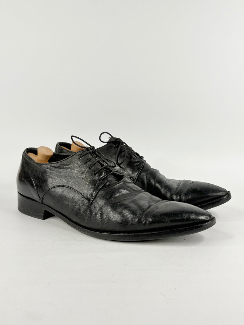 Italian Made Black Leather Lace-Up Derby Shoes - EU43