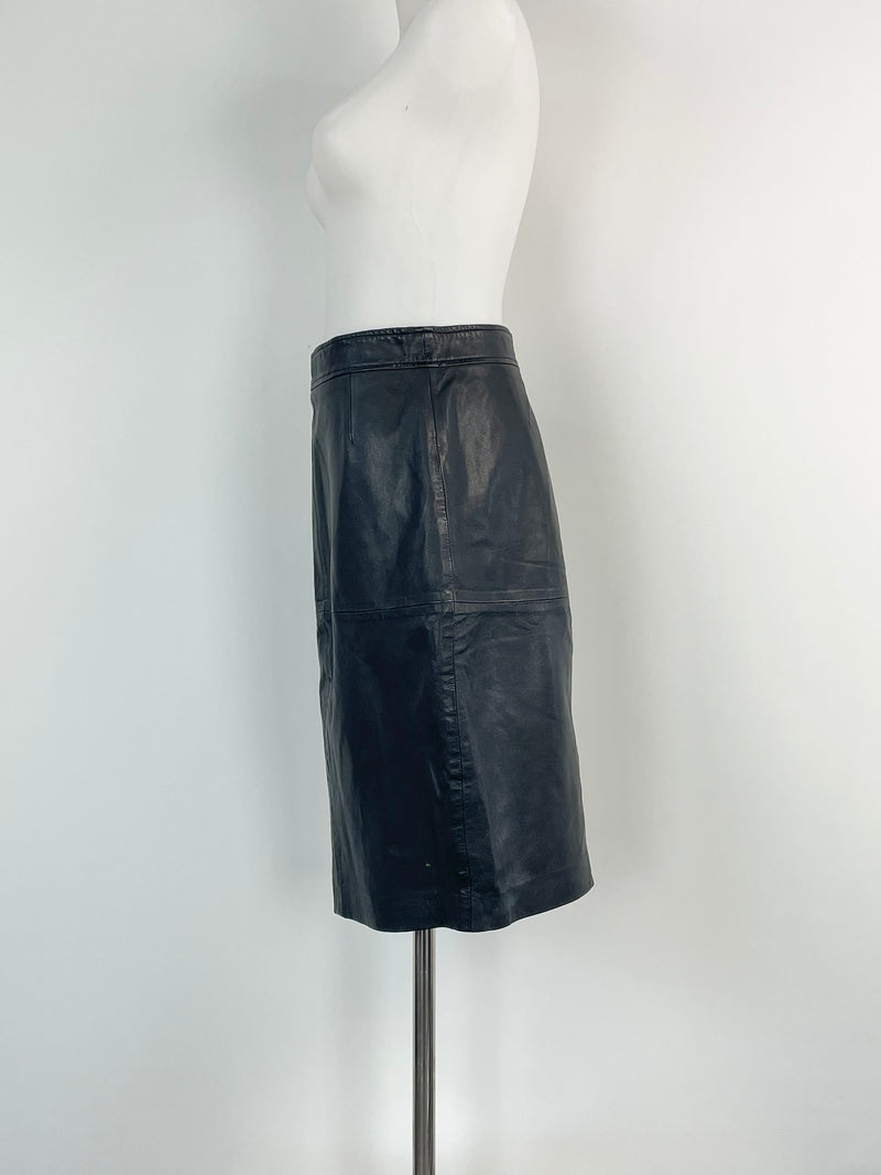 Whistles Black Leather Midi Skirt - AU8